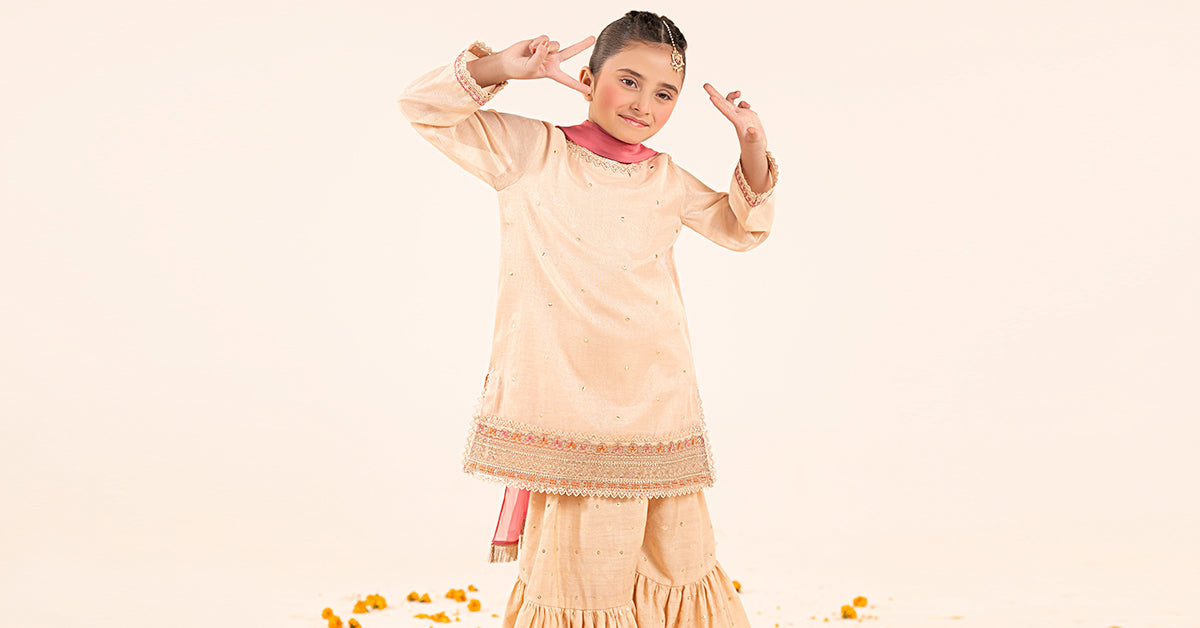 kids-clothes-mks-ef26-04-peach by Maria B Kids - Designer Dress  - Type : KidsClothes - Available at Libasekhas UK - 100% Original 