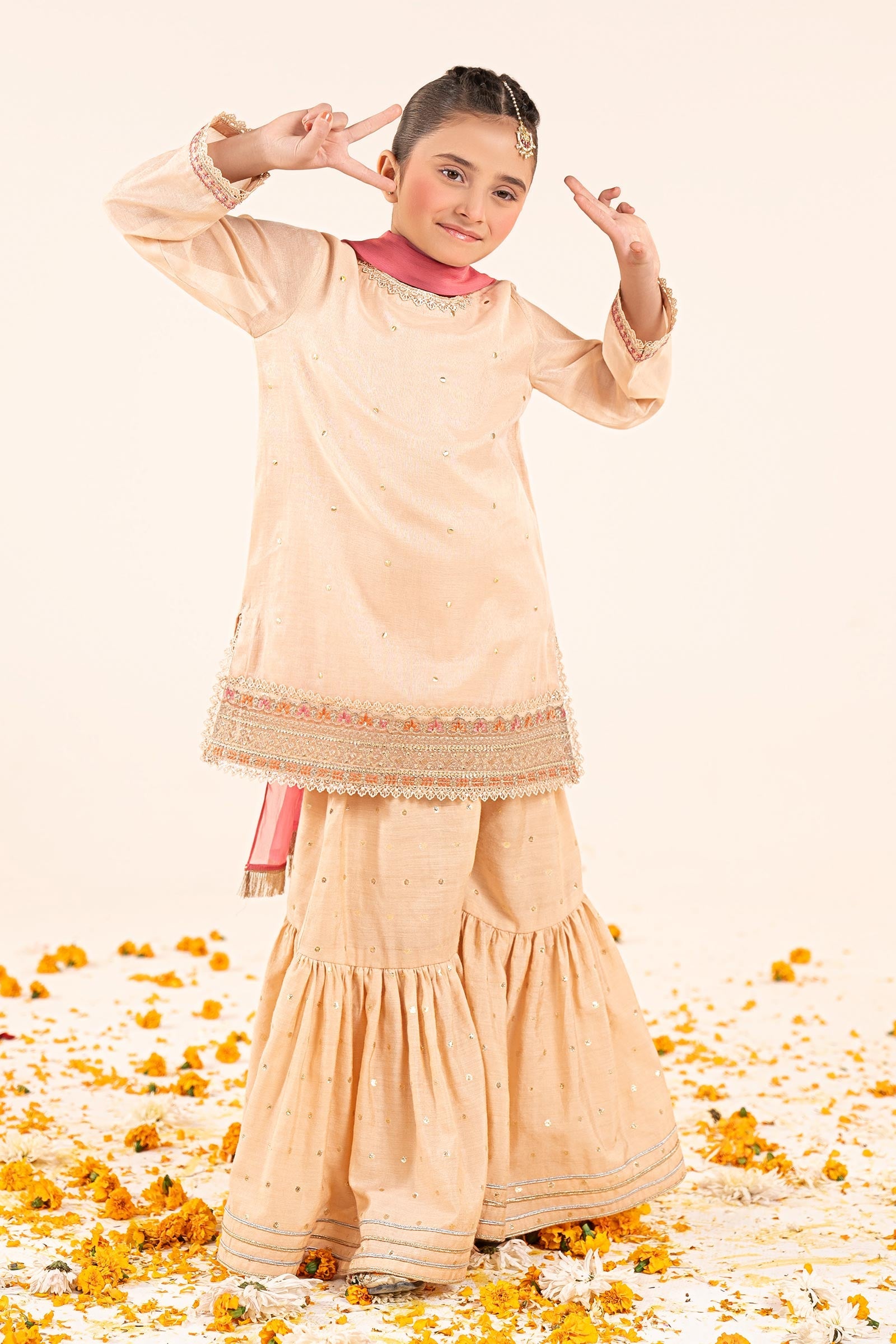 kids-clothes-mks-ef26-04-peach by Maria B Kids - Designer Dress  - Type : KidsClothes - Available at Libasekhas UK - 100% Original 