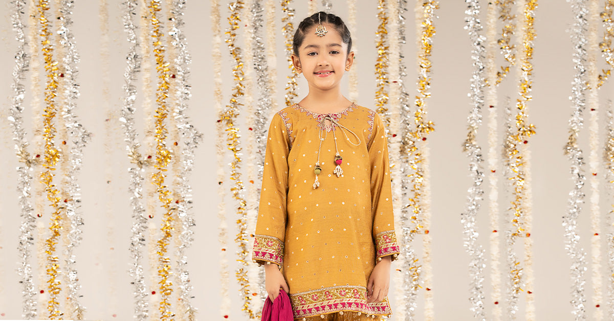 kids-clothes-mks-ef26-13-mustard by Maria B Kids - Designer Dress  - Type : KidsClothes - Available at Libasekhas UK - 100% Original 