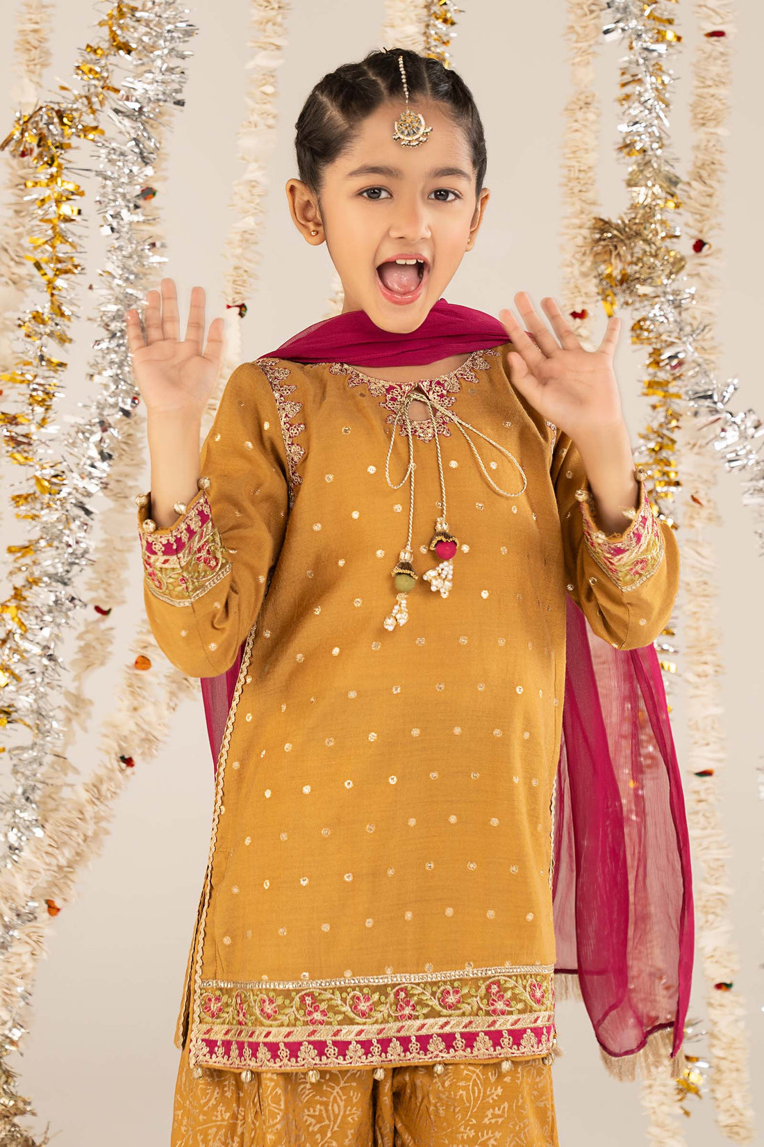 kids-clothes-mks-ef26-13-mustard by Maria B Kids - Designer Dress  - Type : KidsClothes - Available at Libasekhas UK - 100% Original 