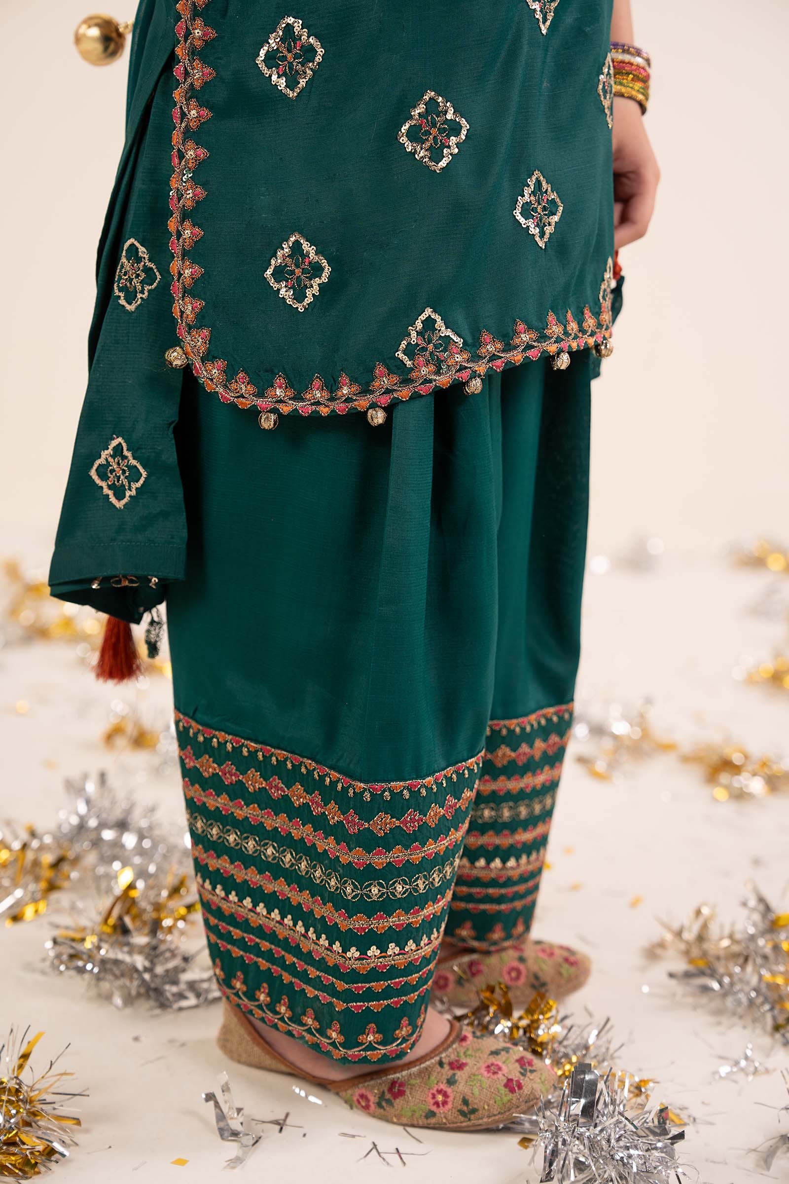 kids-clothes-mks-ef26-14-bottle-green by Maria B Kids - Designer Dress  - Type : KidsClothes - Available at Libasekhas UK - 100% Original 