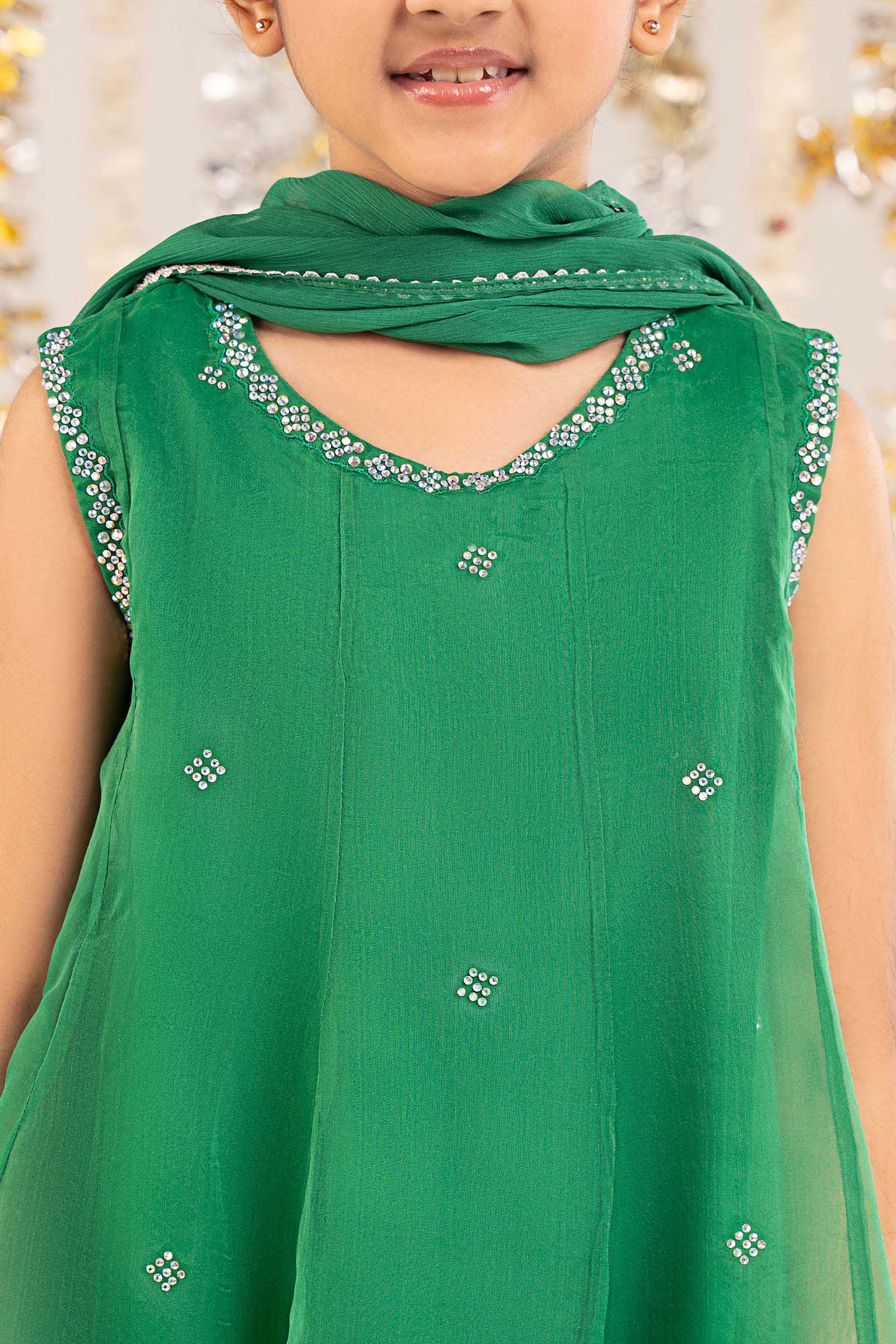 kids-clothes-mks-ef26-16-green by Maria B Kids - Designer Dress  - Type : KidsClothes - Available at Libasekhas UK - 100% Original 