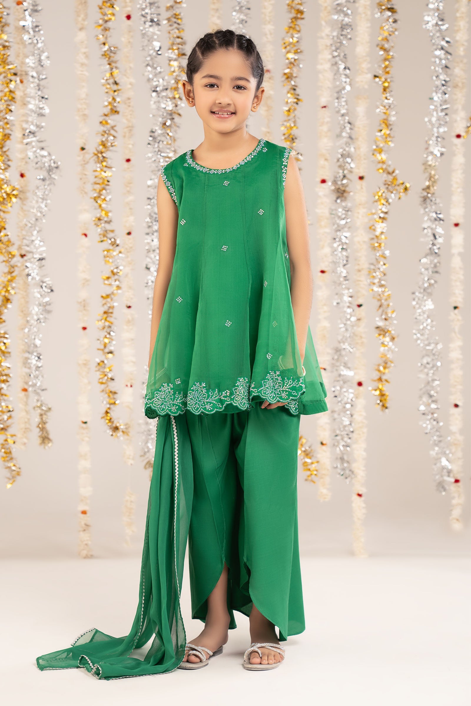 kids-clothes-mks-ef26-16-green by Maria B Kids - Designer Dress  - Type : KidsClothes - Available at Libasekhas UK - 100% Original 