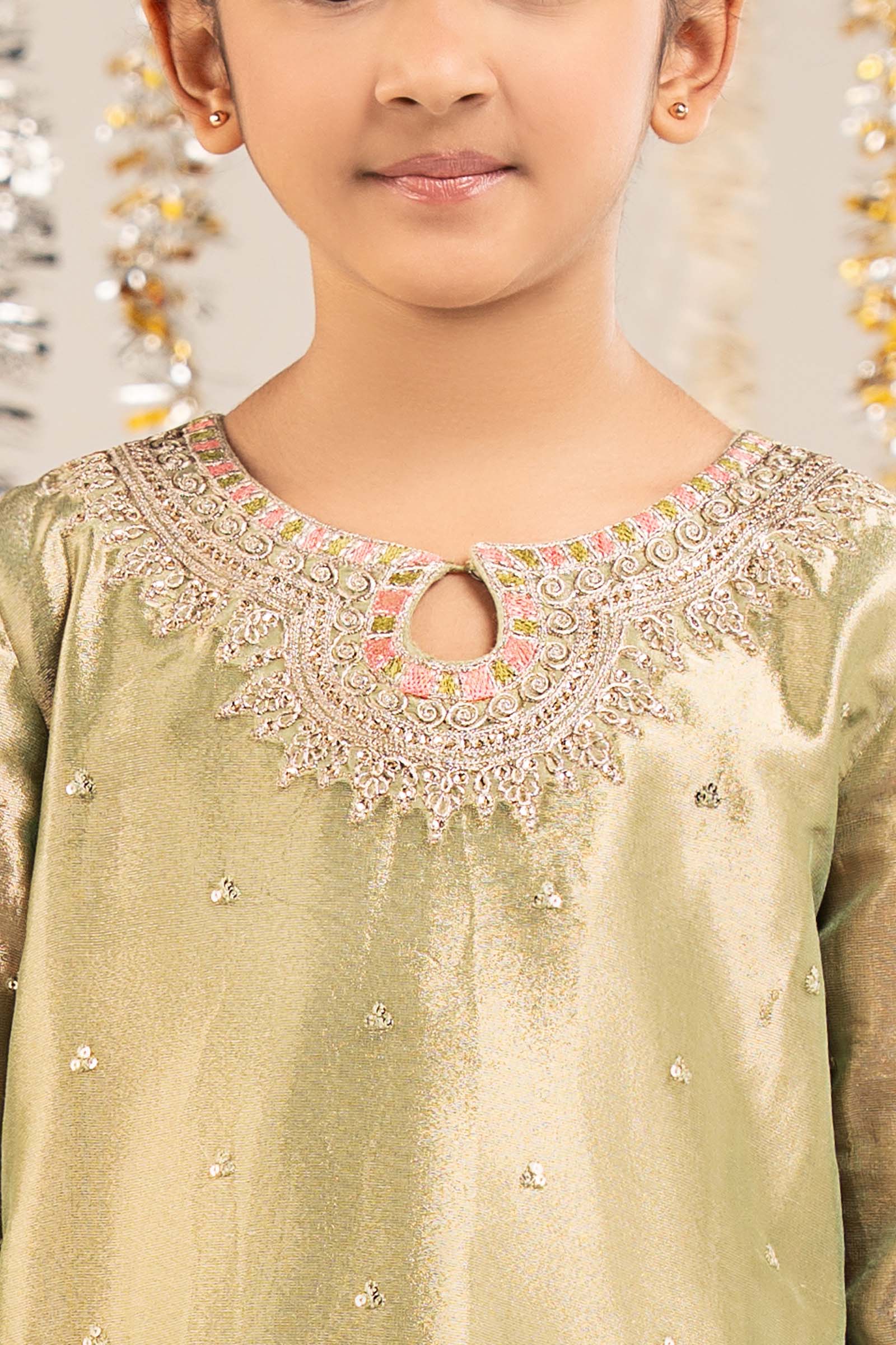 3 Piece Embroidered Tissue Suit - Kids Clothing - available at Maria Faisal in UK and USA.