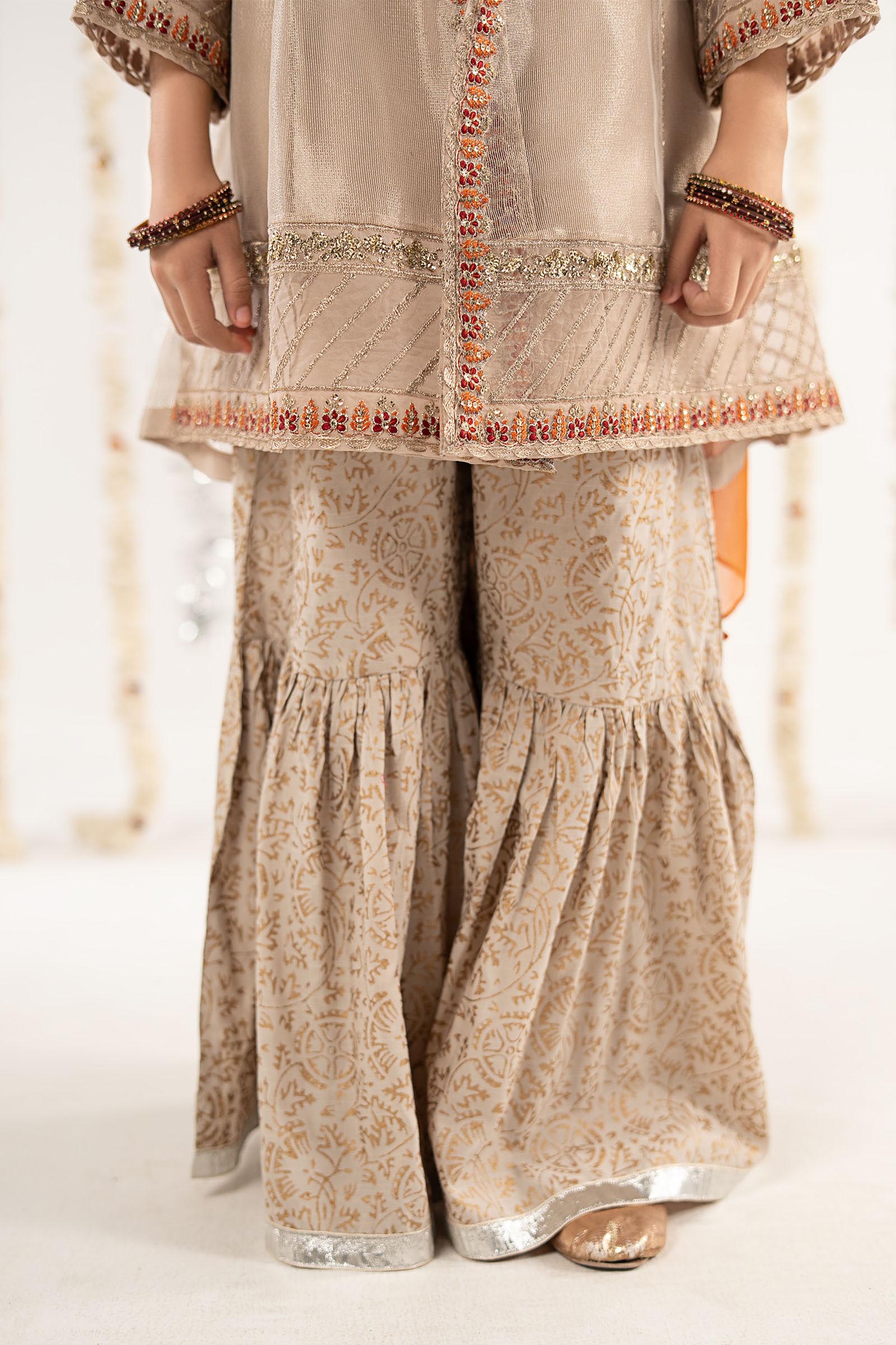3 Piece Embroidered Zari Net Suit - Kids Clothing - available at Maria Faisal in UK and USA.