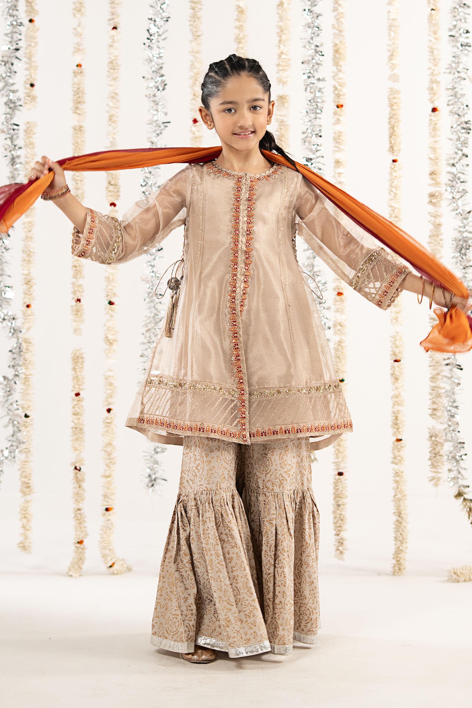 3 Piece Embroidered Zari Net Suit - Kids Clothing - available at Maria Faisal in UK and USA.