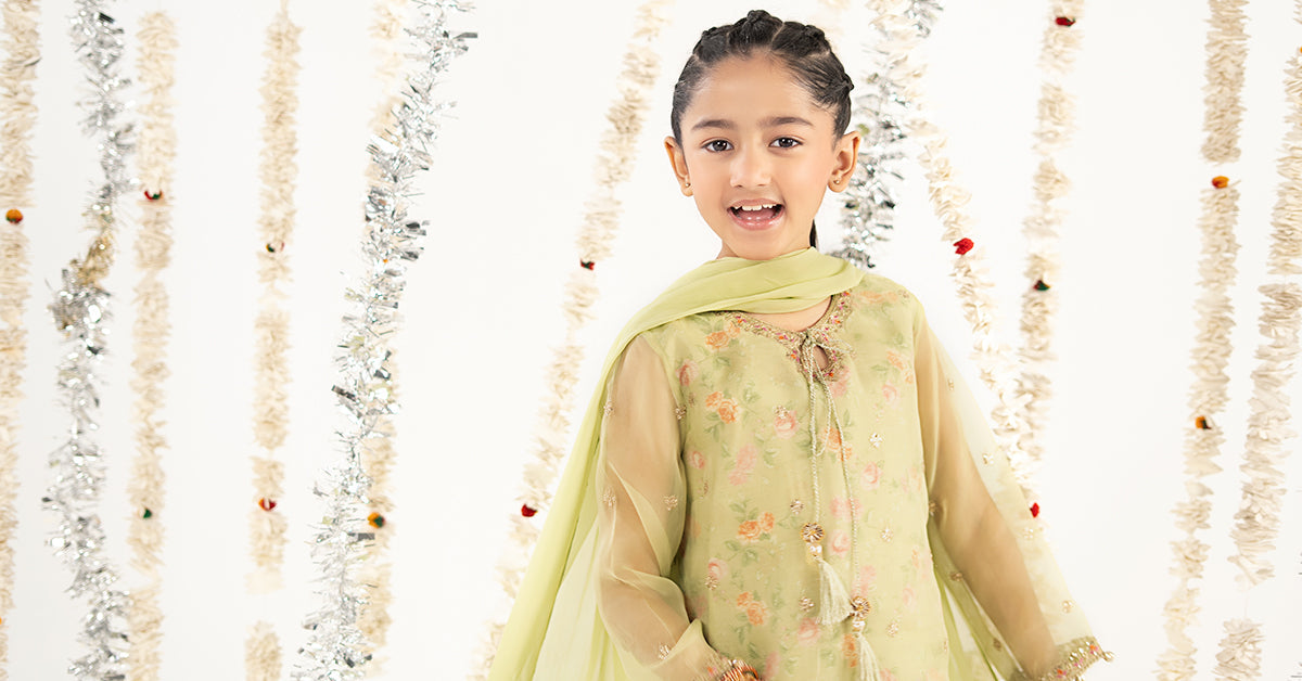 kids-clothes-mks-ef26-32-green by Maria B Kids - Designer Dress  - Type : KidsClothes - Available at Libasekhas UK - 100% Original 