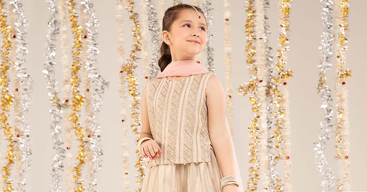 3 Piece Embroidered Organza Suit - Kids Clothing - available at Maria Faisal in UK and USA.