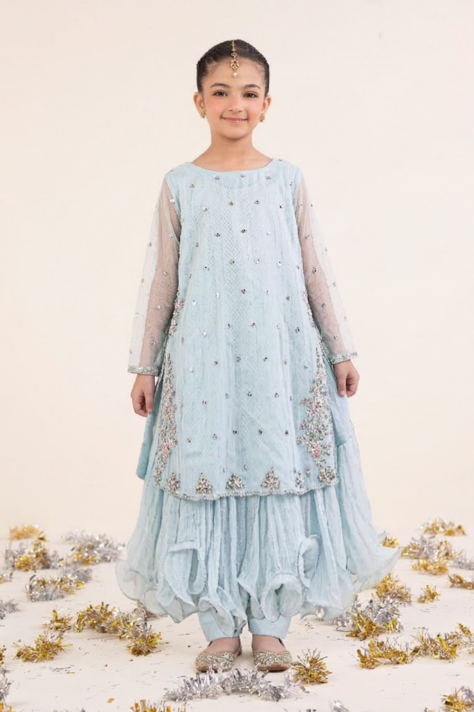 kids-clothes-mks-ef26-42-sky-blue by Maria B Kids - Designer Dress  - Type : KidsClothes - Available at Libasekhas UK - 100% Original 
