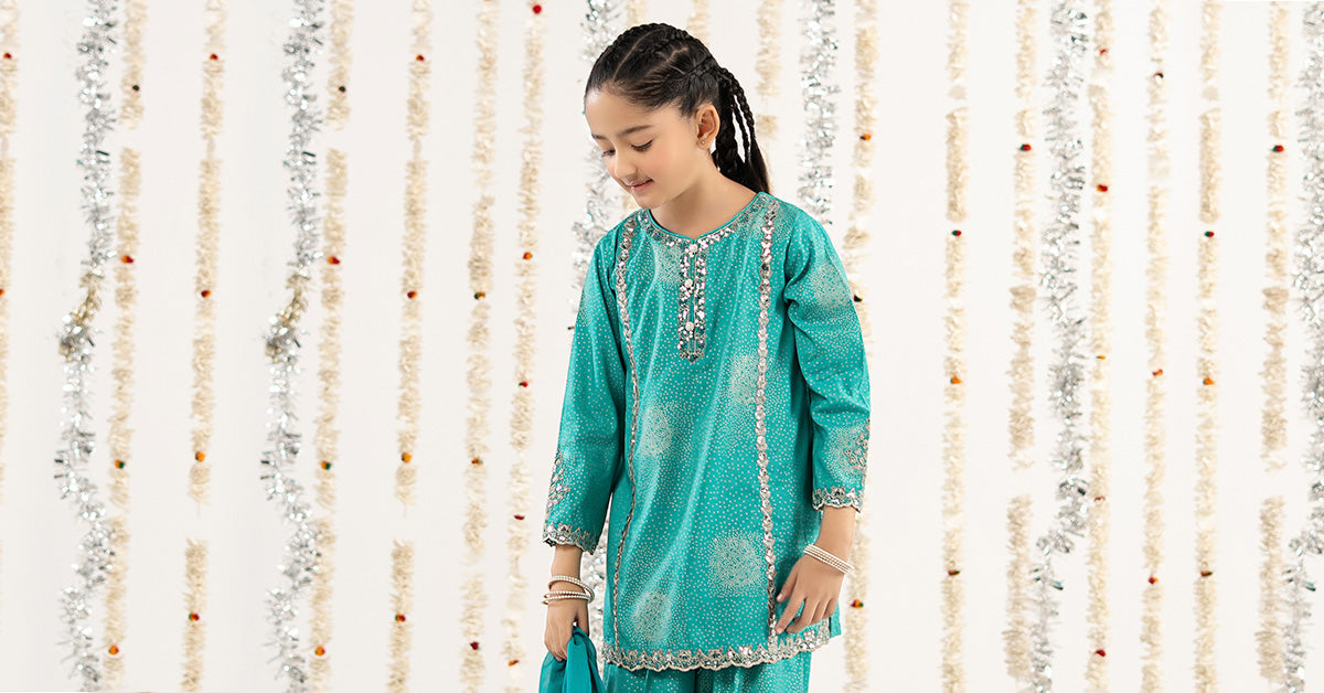 kids-clothes-mks-ef26-45-ferozi by Maria B Kids - Designer Dress  - Type : KidsClothes - Available at Libasekhas UK - 100% Original 