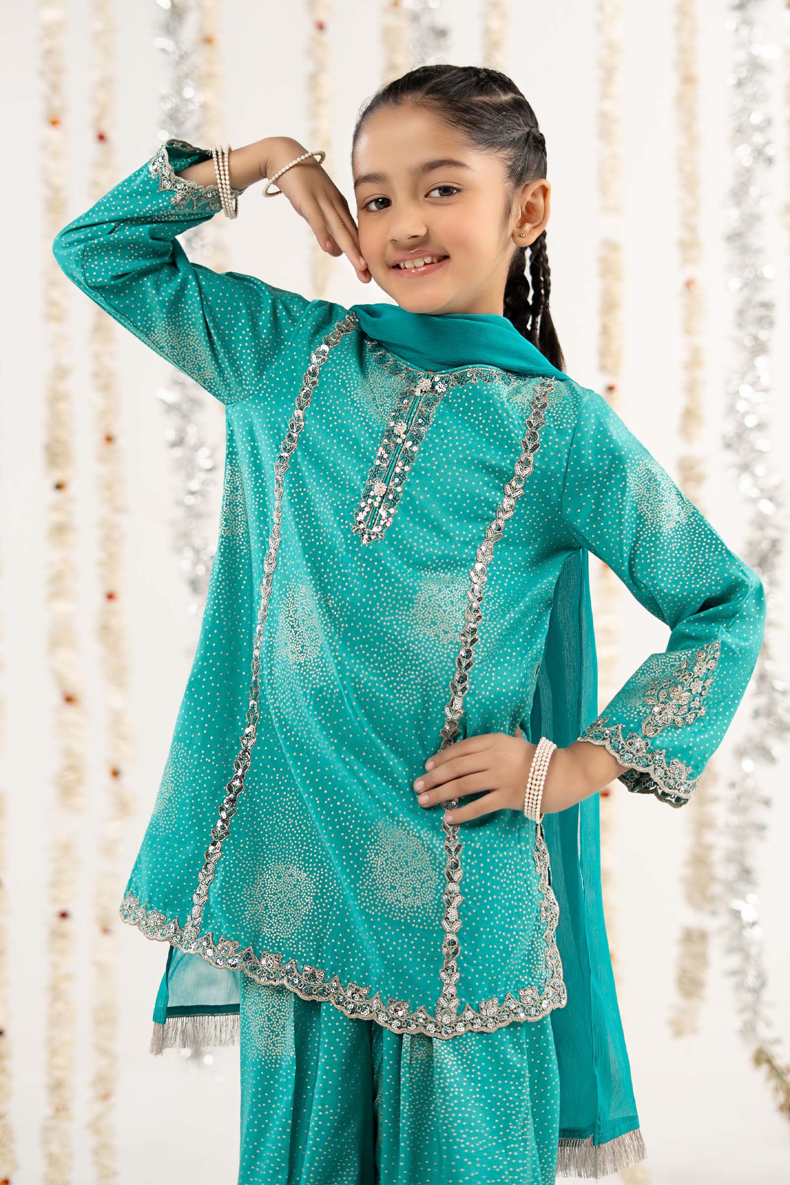 kids-clothes-mks-ef26-45-ferozi by Maria B Kids - Designer Dress  - Type : KidsClothes - Available at Libasekhas UK - 100% Original 