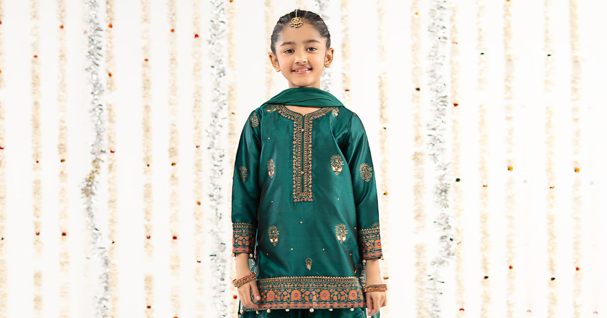 kids-clothes-mks-ef26-46-sea-green by Maria B Kids - Designer Dress  - Type : KidsClothes - Available at Libasekhas UK - 100% Original 