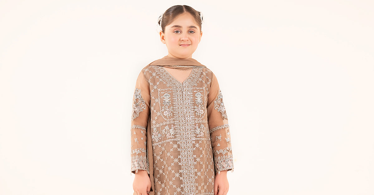 kids-clothes-mks-ef26-48-coffee by Maria B Kids - Designer Dress  - Type : KidsClothes - Available at Libasekhas UK - 100% Original 