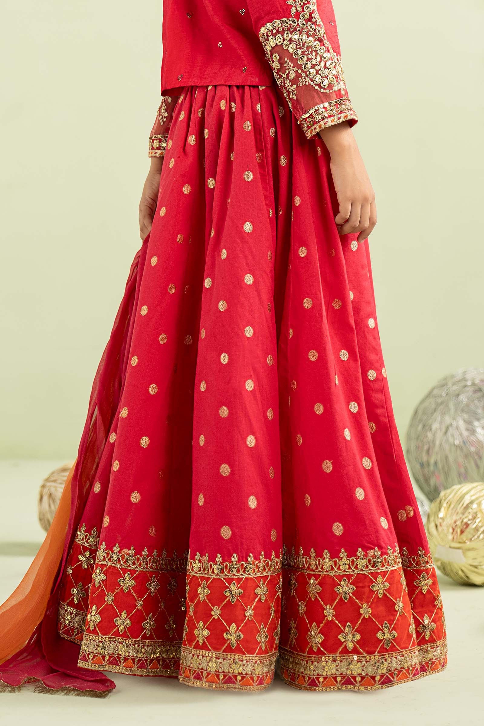 3 Piece Embroidered Raw Silk Suit - Kids Clothing - available at Maria Faisal in UK and USA.
