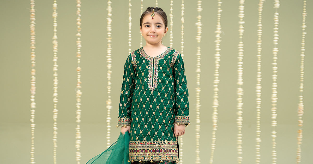 Maria B | 3 Piece Embroidered Raw Silk Suit | MKS-W24-28 - by - Libasekhas UK - Registered Vendor of : Maria B - 100% Original Designer Dresss