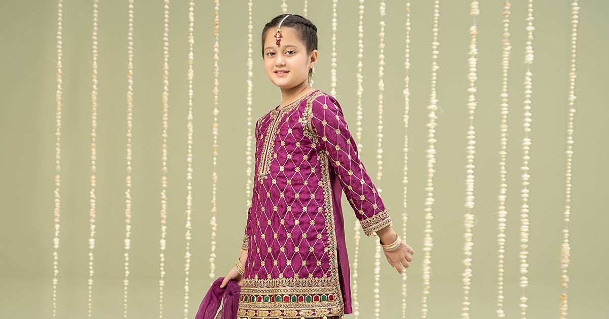Maria B | 3 Piece Embroidered Raw Silk Suit | MKS-W24-28 - by - Libasekhas UK - Registered Vendor of : Maria B - 100% Original Designer Dresss