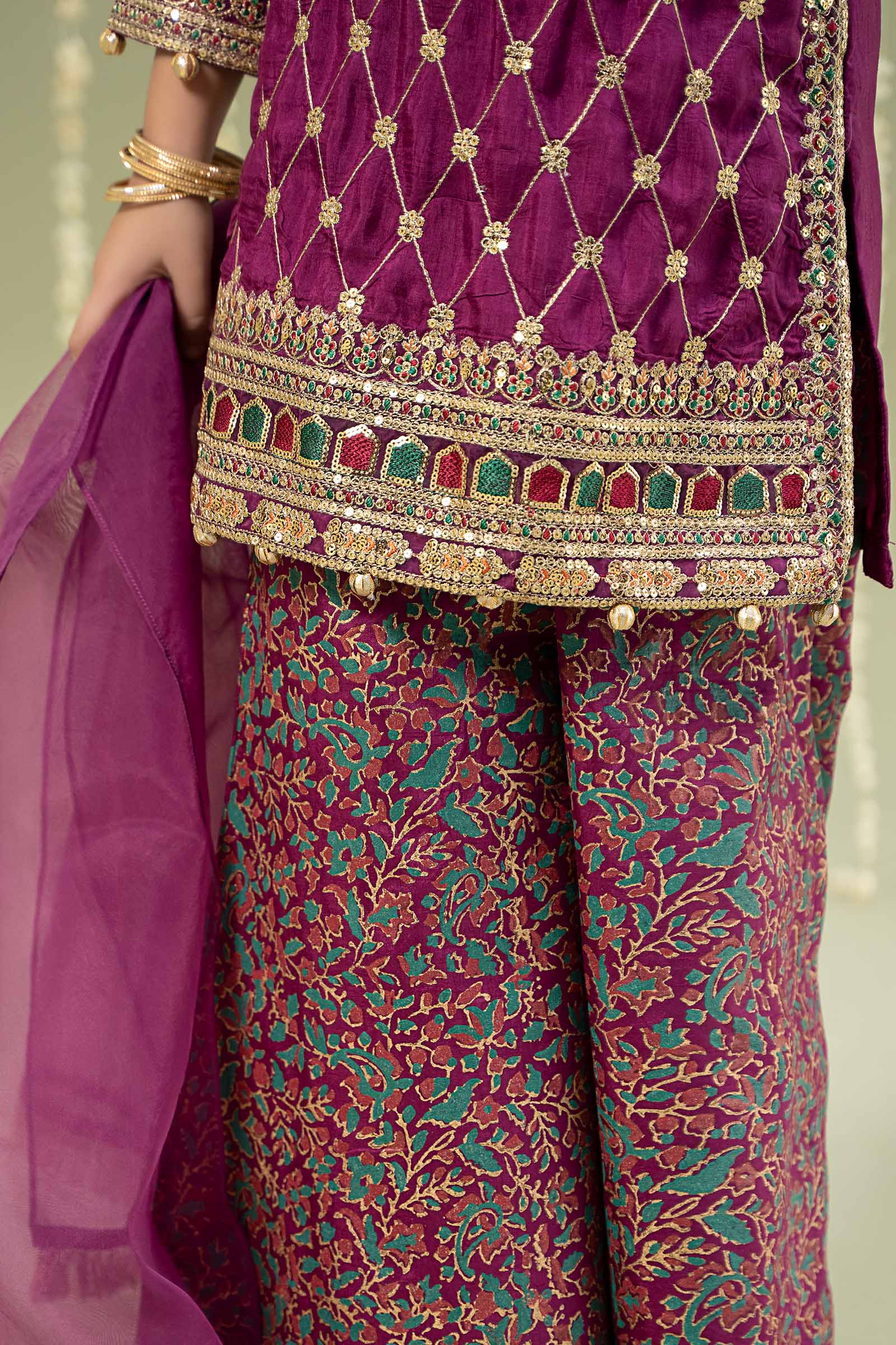 Maria B | 3 Piece Embroidered Raw Silk Suit | MKS-W24-28 - by - Libasekhas UK - Registered Vendor of : Maria B - 100% Original Designer Dresss