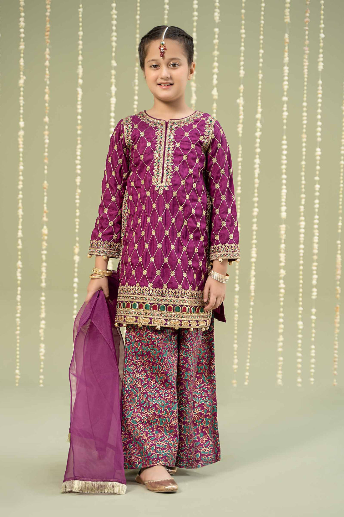 Maria B | 3 Piece Embroidered Raw Silk Suit | MKS-W24-28 - by - Libasekhas UK - Registered Vendor of : Maria B - 100% Original Designer Dresss