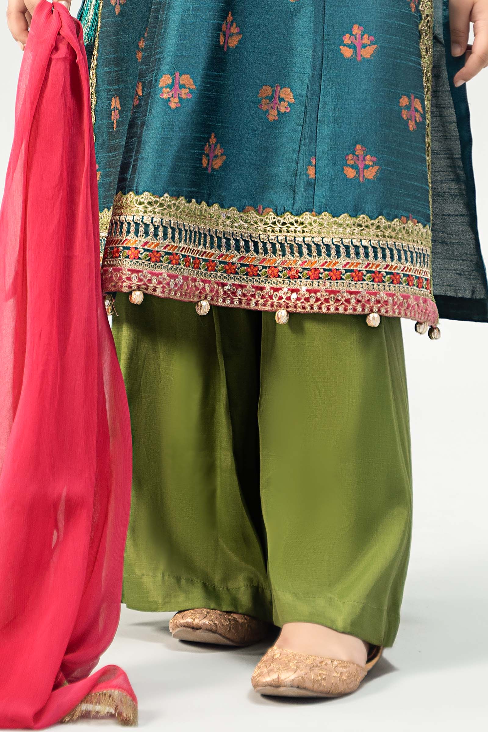 Maria B | 3 Piece Embroidered Raw Silk Suit | MKS-W24-33 - by - Libasekhas UK - Registered Vendor of : Maria B - 100% Original Designer Dresss
