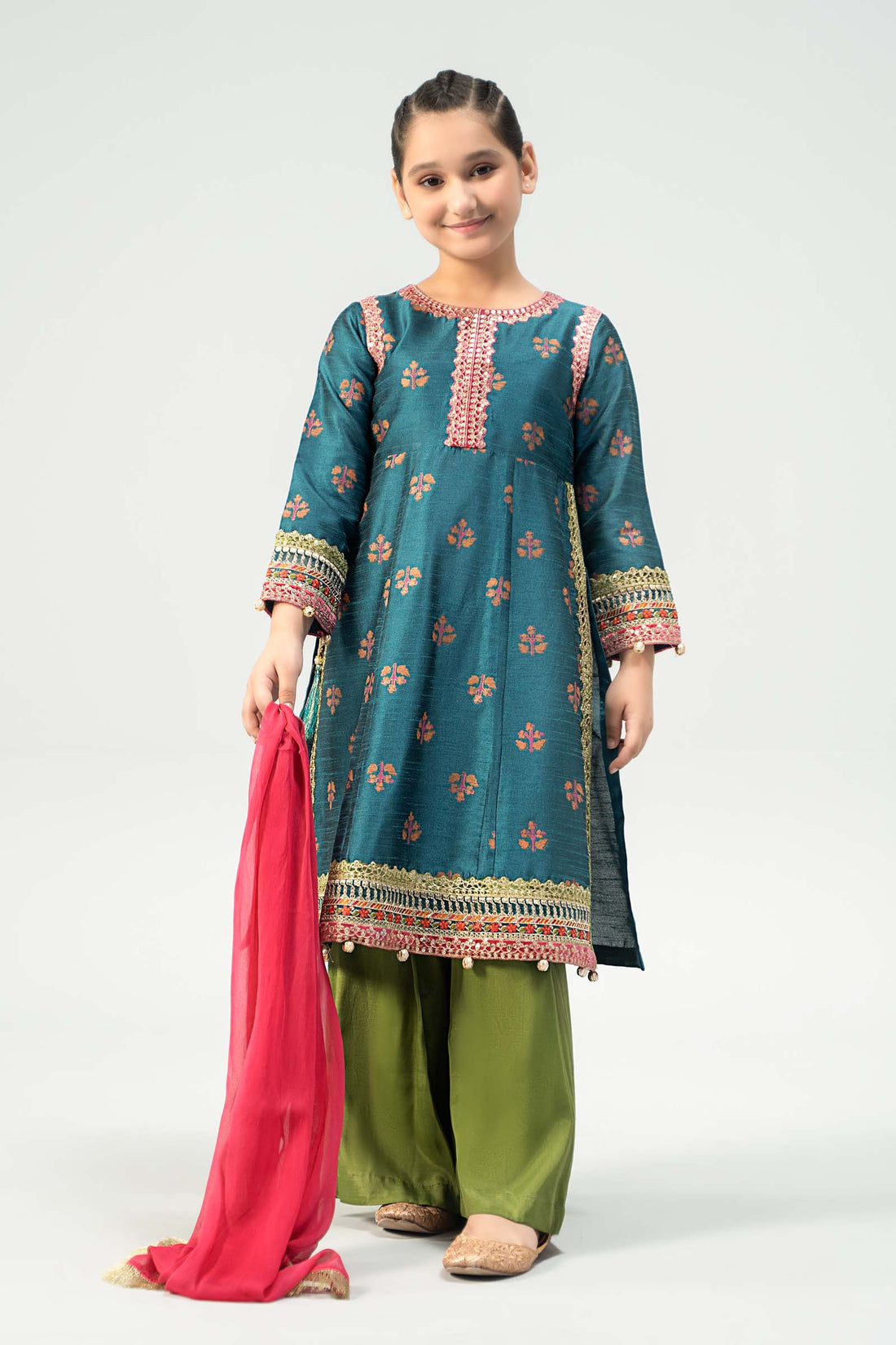Maria B | 3 Piece Embroidered Raw Silk Suit | MKS-W24-33 - by - Libasekhas UK - Registered Vendor of : Maria B - 100% Original Designer Dresss