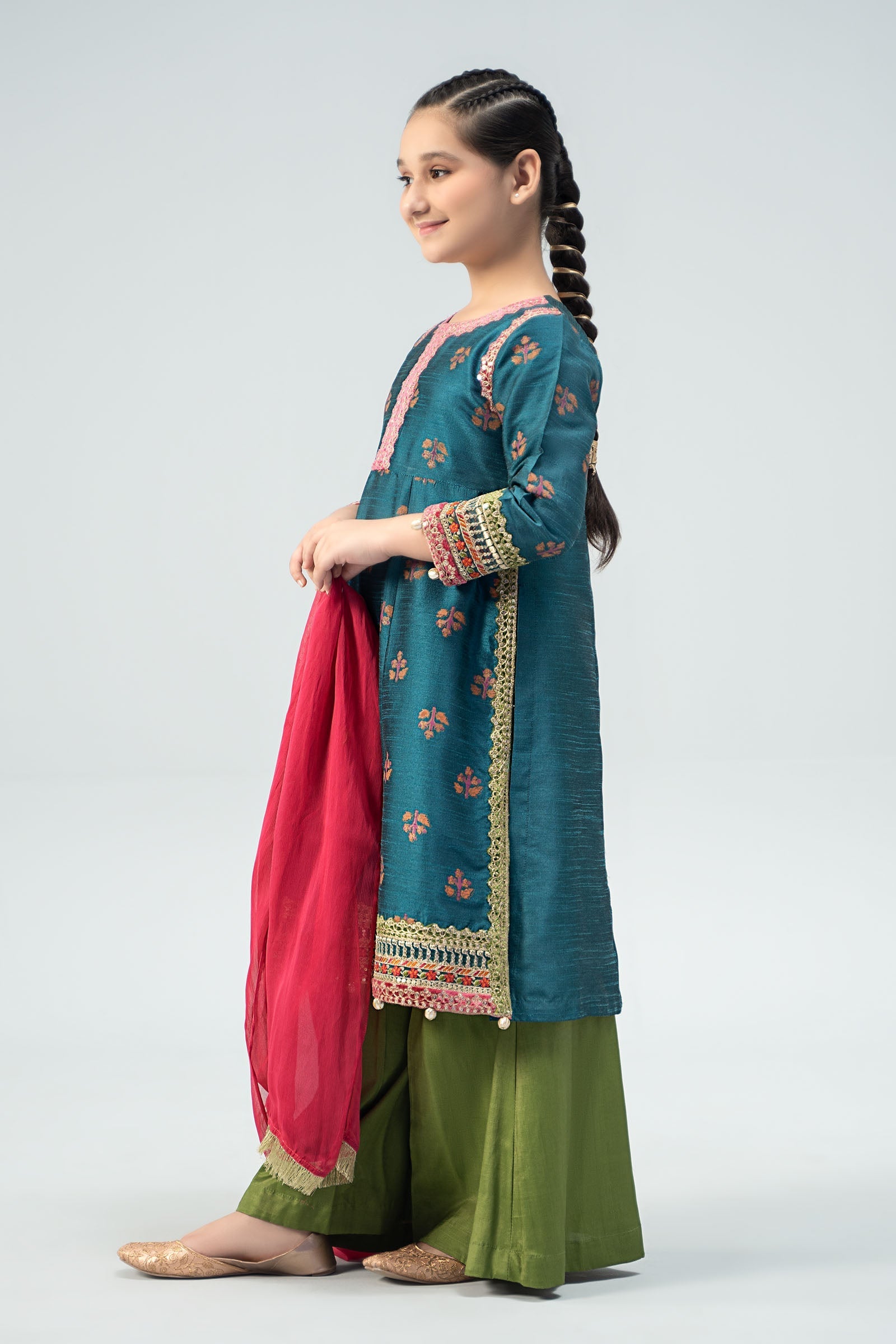 Maria B | 3 Piece Embroidered Raw Silk Suit | MKS-W24-33 - by - Libasekhas UK - Registered Vendor of : Maria B - 100% Original Designer Dresss