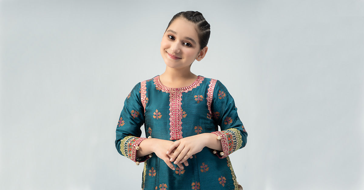 Maria B | 3 Piece Embroidered Raw Silk Suit | MKS-W24-33 - by - Libasekhas UK - Registered Vendor of : Maria B - 100% Original Designer Dresss