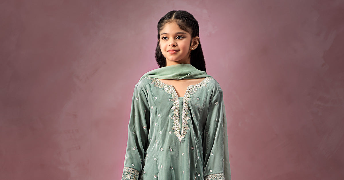 slim fit dress slacks Maria B Teal Green Velvet Suit main image 1