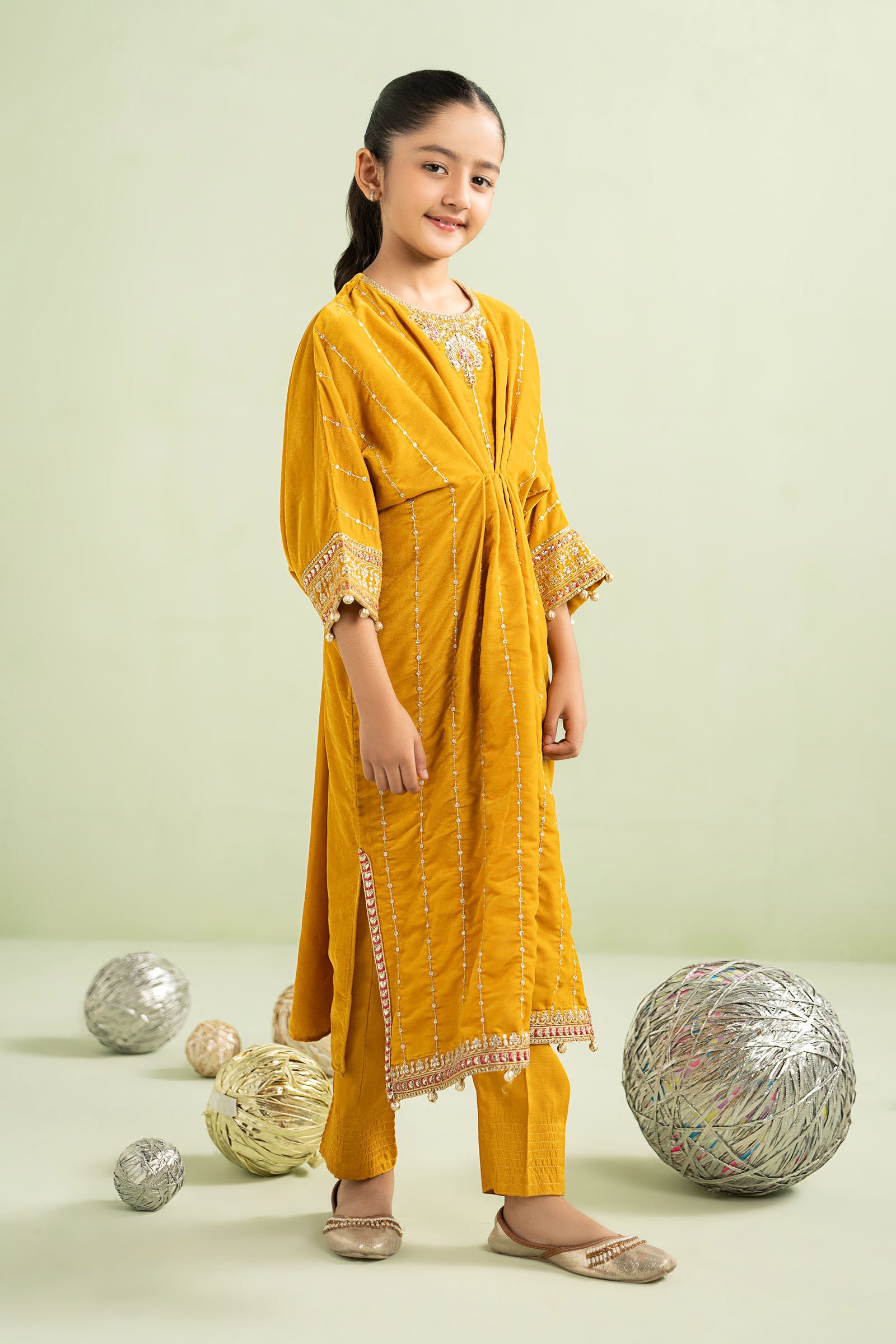 2 Piece Embroidered Velvet Suit - Kids Clothing - available at Maria Faisal in UK and USA.