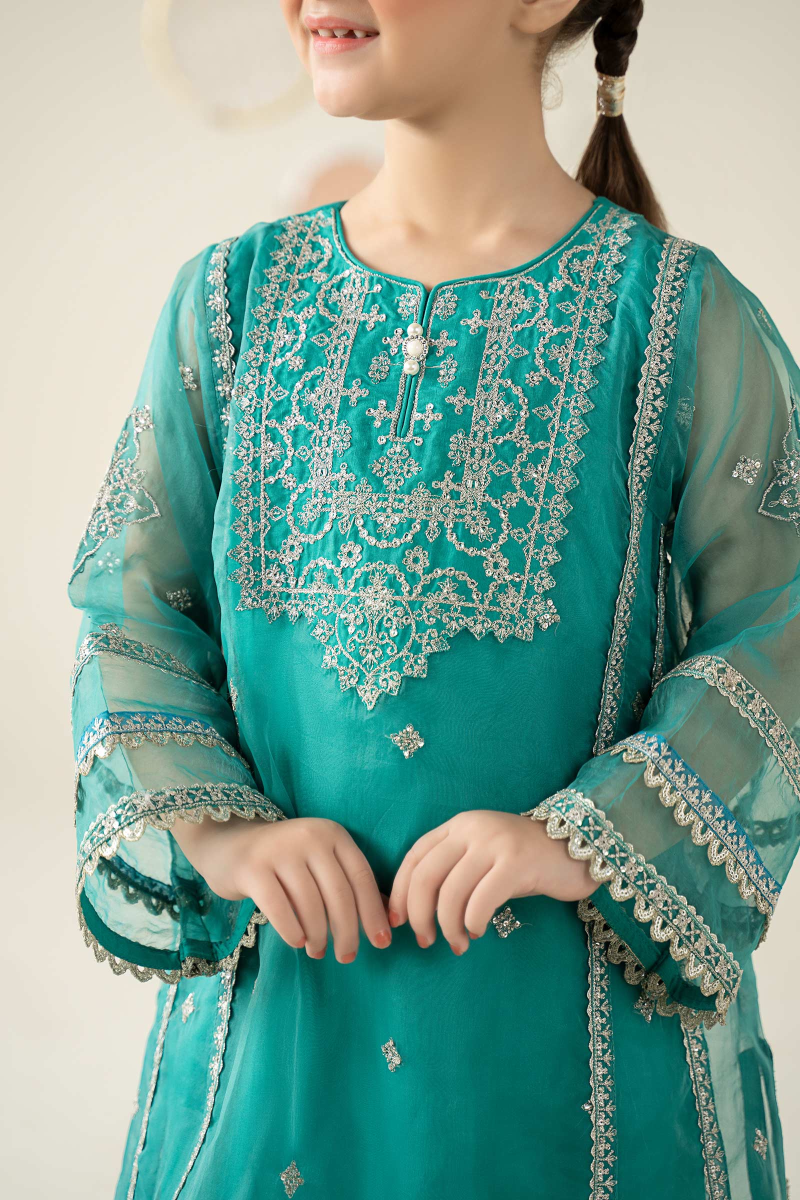 2 Piece Embroidered Organza Suit - Kids Clothing - available at Maria Faisal in UK and USA.