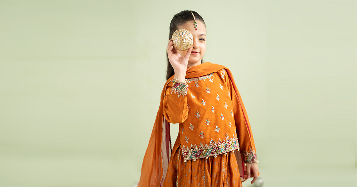 3 Piece Embroidered Silk Net Suit - Kids Clothing - available at Maria Faisal in UK and USA.