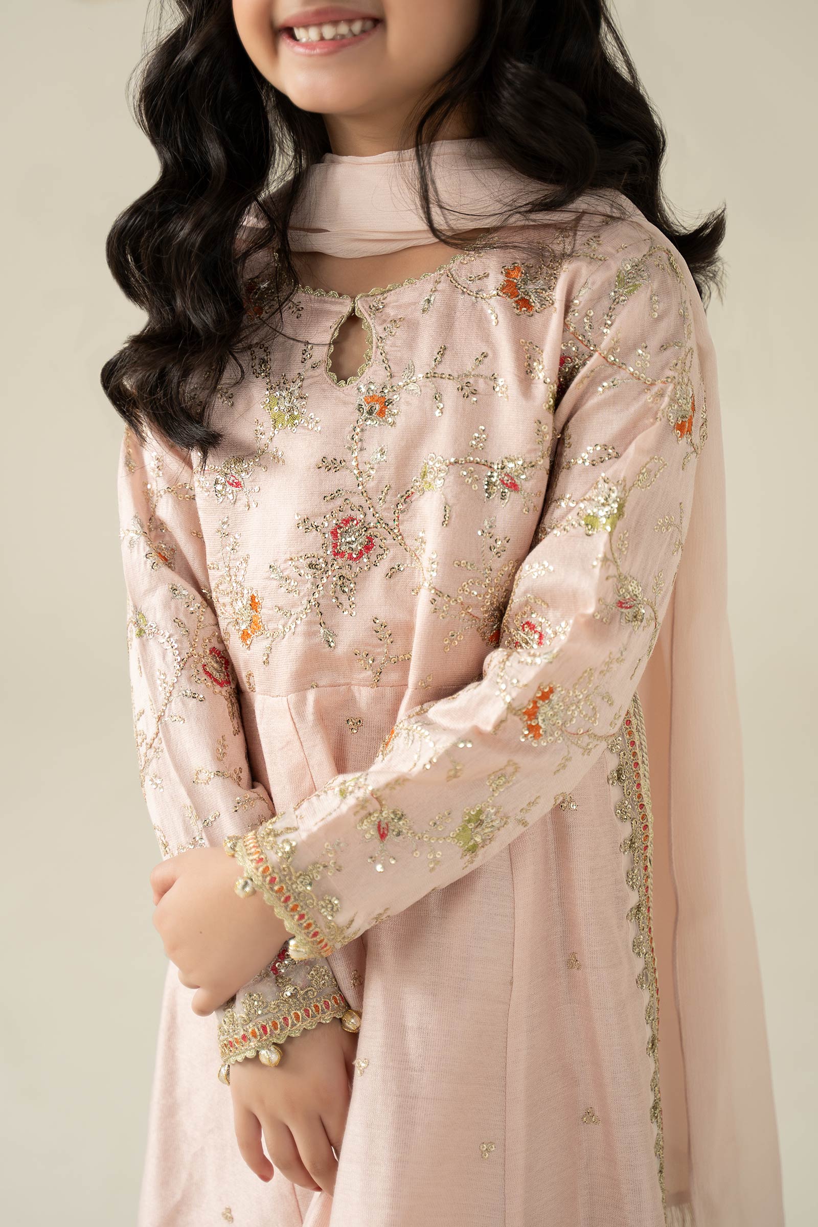 3 Piece Embroidered Cotton Silk Suit - Kids Clothing - available at Maria Faisal in UK and USA.