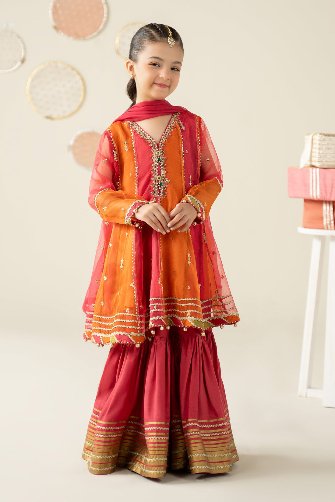 3 Piece Embroidered Organza Suit - Kids Clothing - available at Maria Faisal in UK and USA.