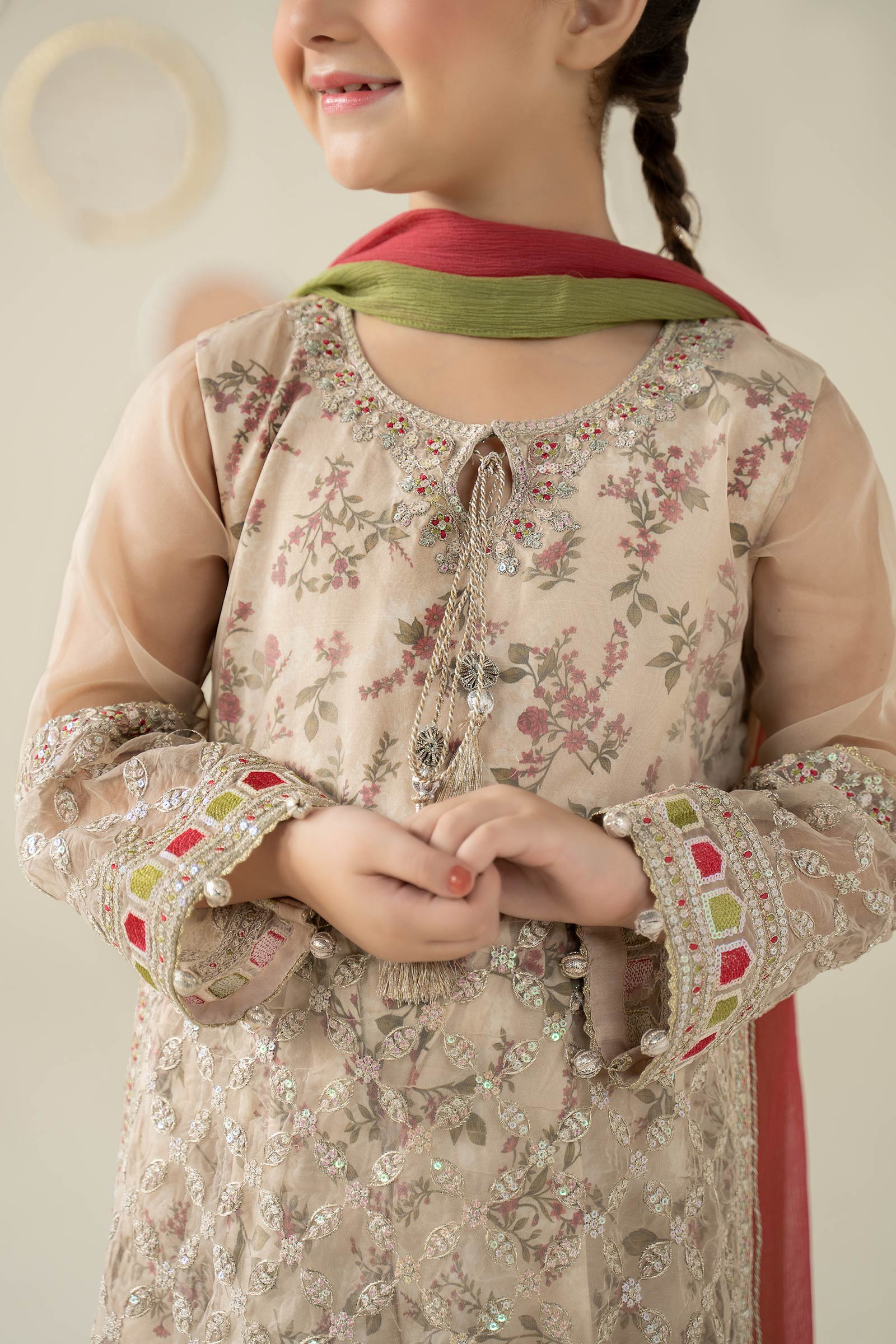 3 Piece Embroidered Organza Suit - Kids Clothing - available at Maria Faisal in UK and USA.