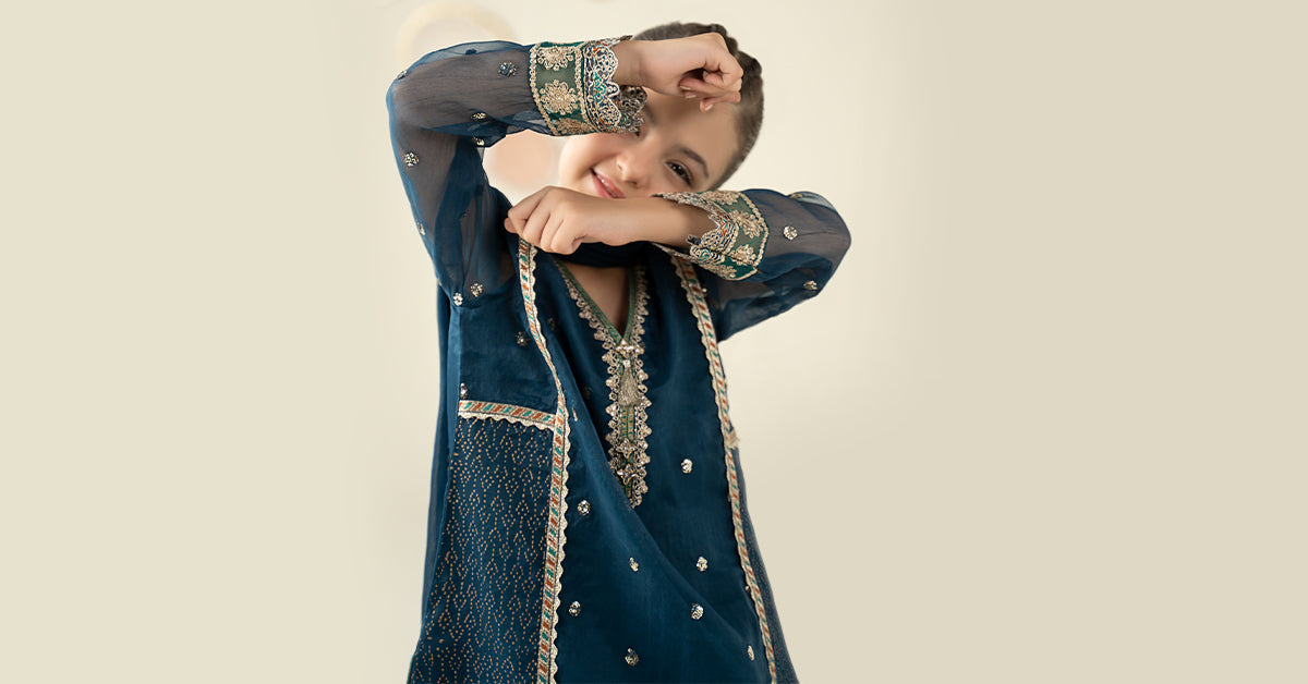 3 Piece Embroidered Organza Suit - Kids Clothing - available at Maria Faisal in UK and USA.