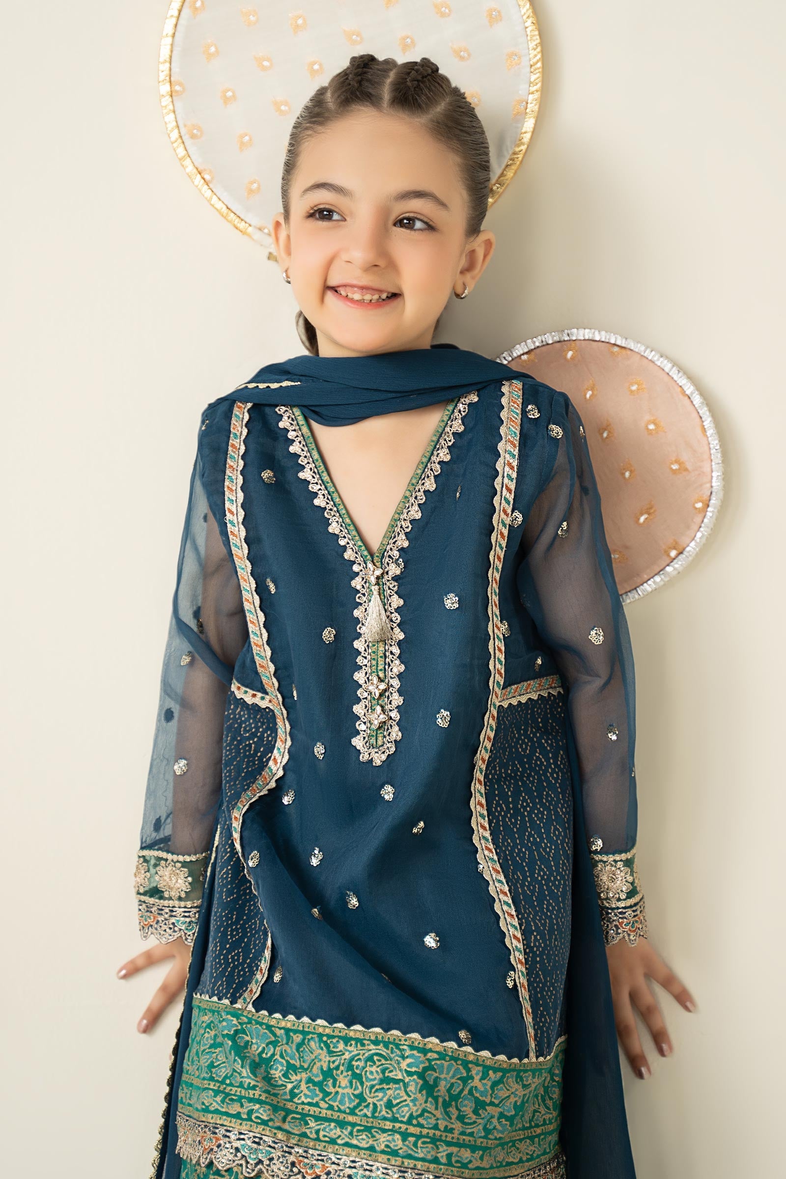 3 Piece Embroidered Organza Suit - Kids Clothing - available at Maria Faisal in UK and USA.