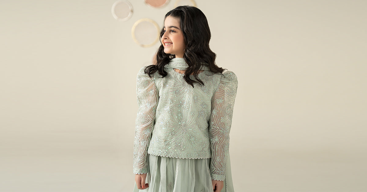 3 Piece Embroidered Organza Suit - Kids Clothing - available at Maria Faisal in UK and USA.