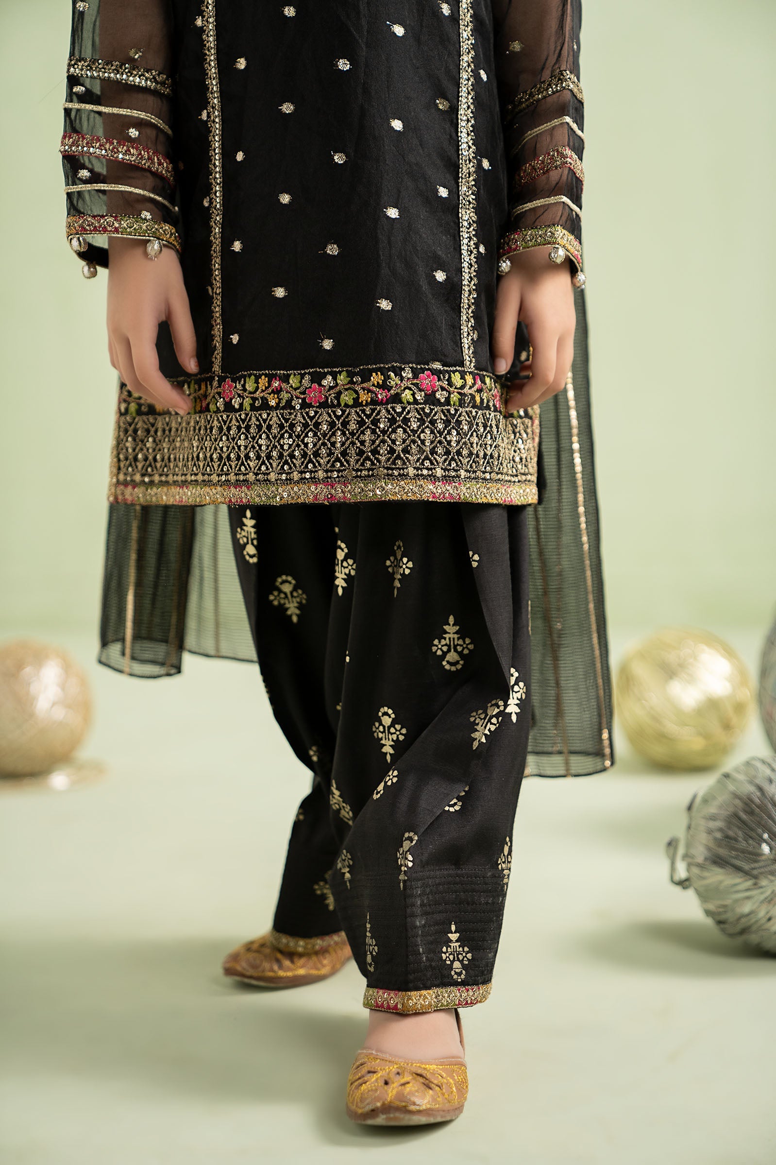 3 Piece Embroidered Lurex Organza Suit - Kids Clothing - available at Maria Faisal in UK and USA.