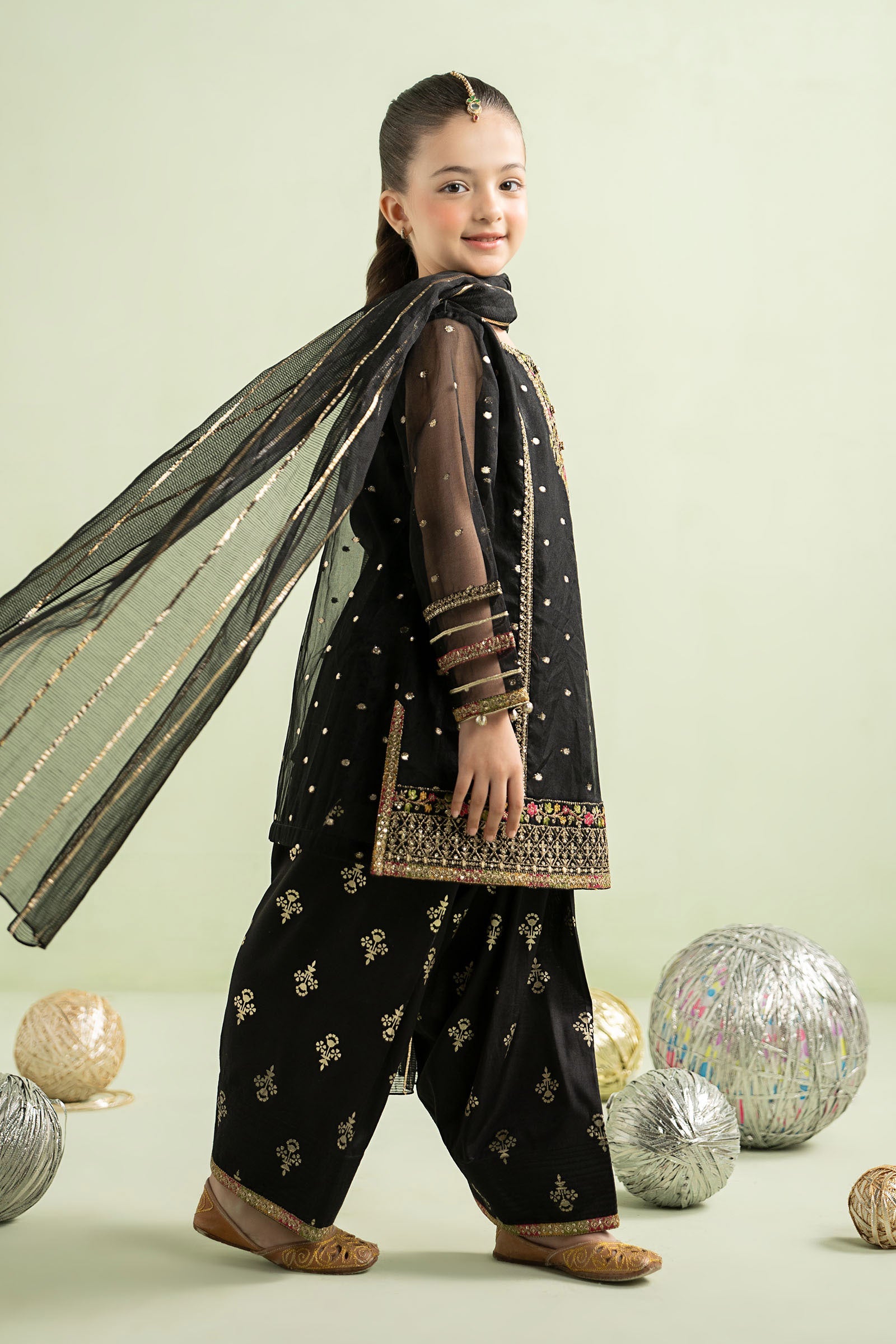 3 Piece Embroidered Lurex Organza Suit - Kids Clothing - available at Maria Faisal in UK and USA.