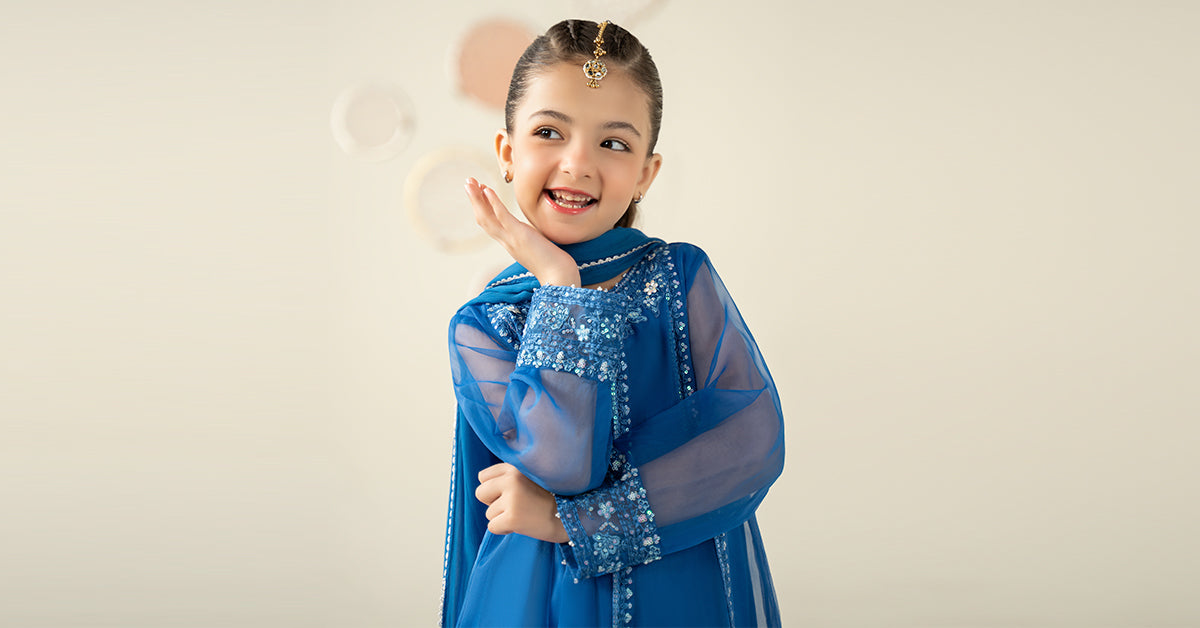 3 Piece Embroidered Organza Suit - Kids Clothing - available at Maria Faisal in UK and USA.