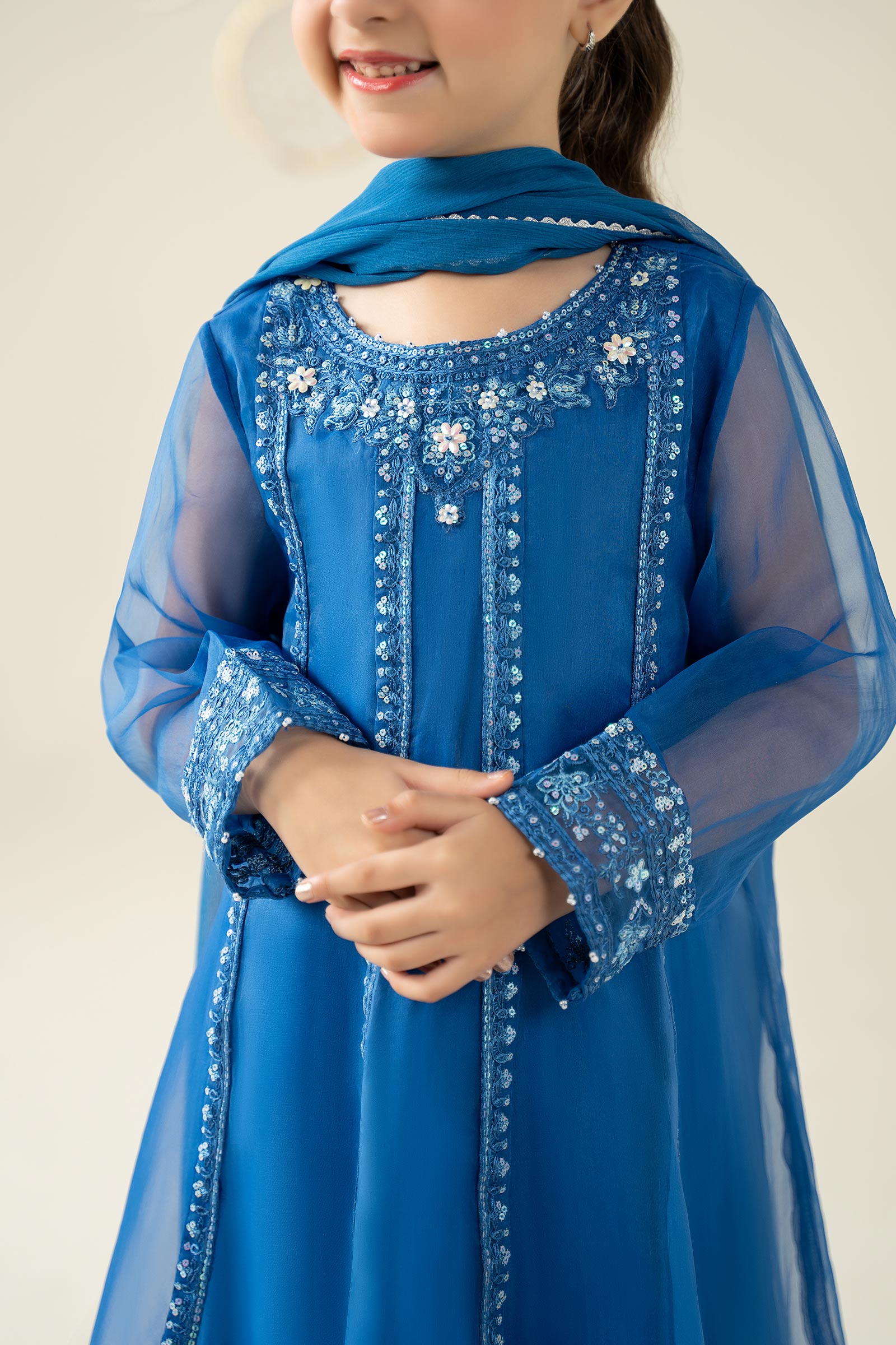 3 Piece Embroidered Organza Suit - Kids Clothing - available at Maria Faisal in UK and USA.