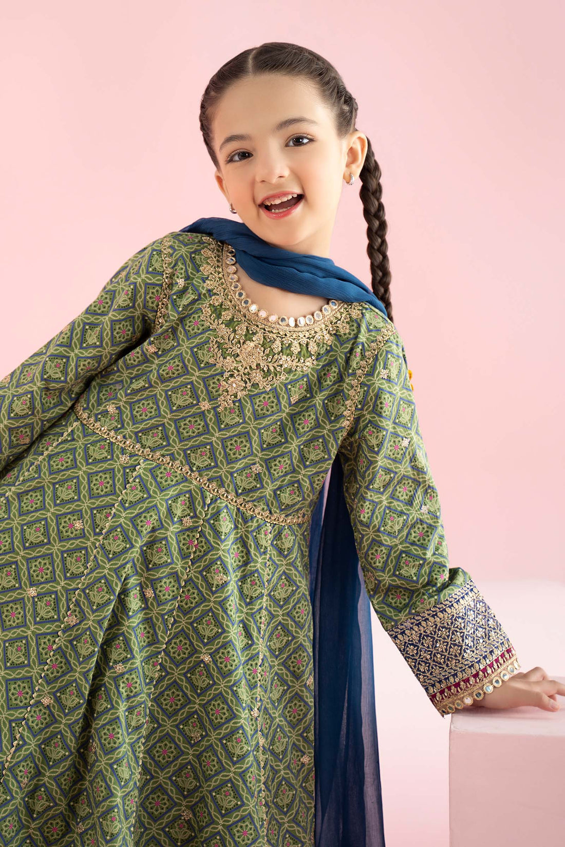3 Piece Embroidered PK Raw Silk Suit - Kids Clothing - available at Maria Faisal in UK and USA.