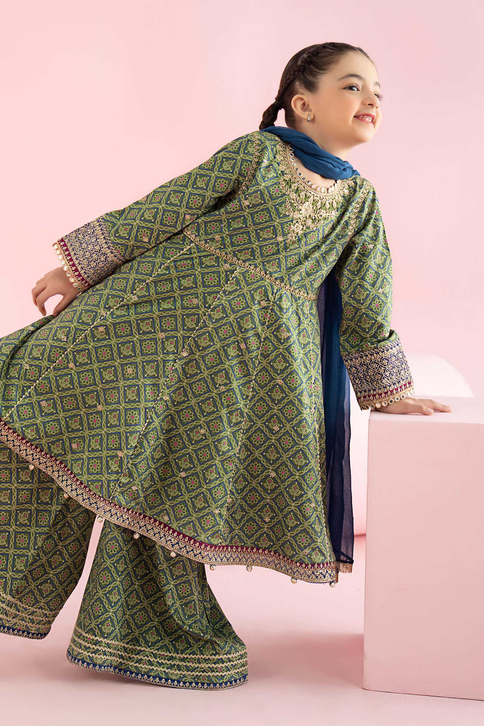 3 Piece Embroidered PK Raw Silk Suit - Kids Clothing - available at Maria Faisal in UK and USA.