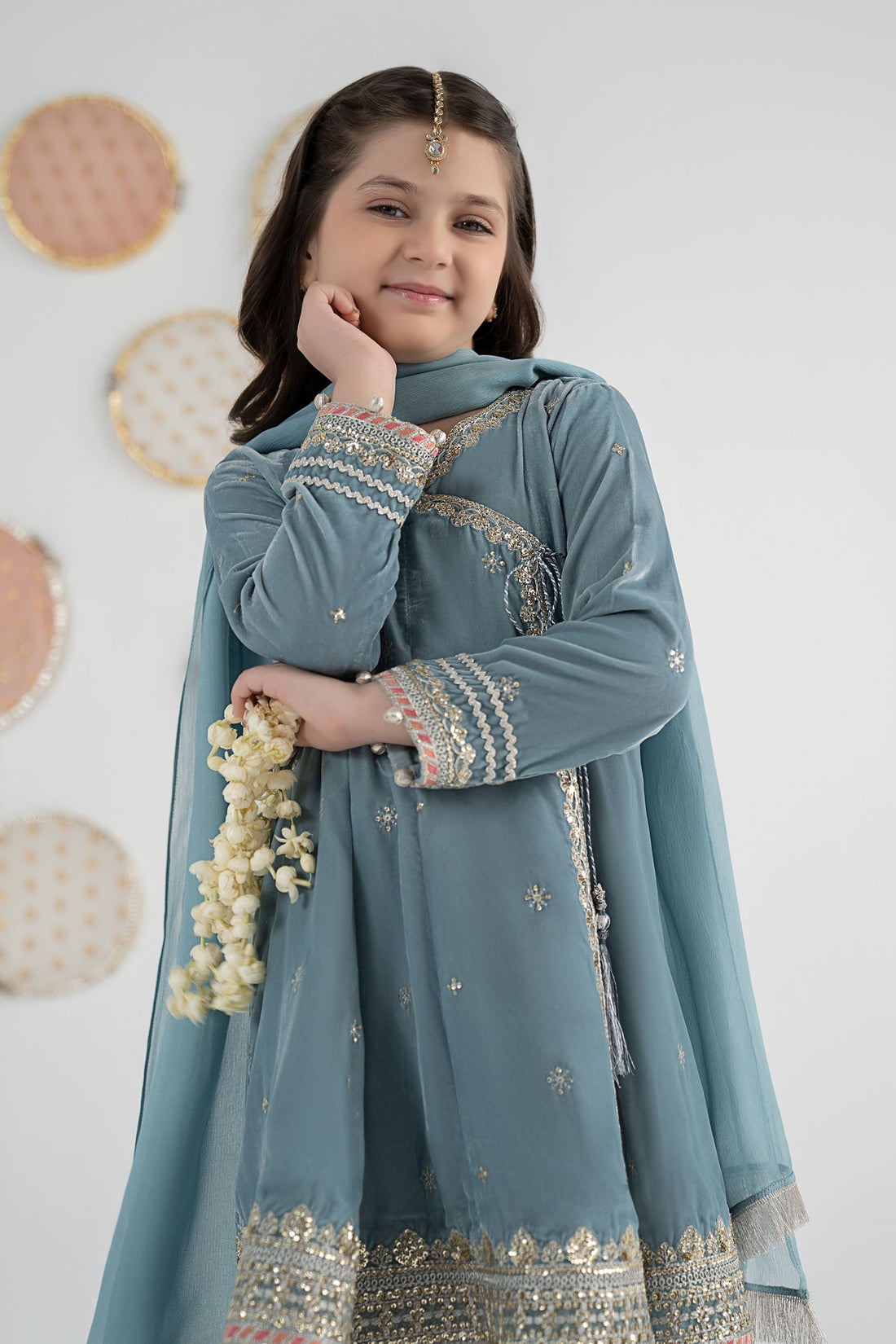 3 Piece Embroidered Velvet Suit - Kids Clothing - available at Maria Faisal in UK and USA.