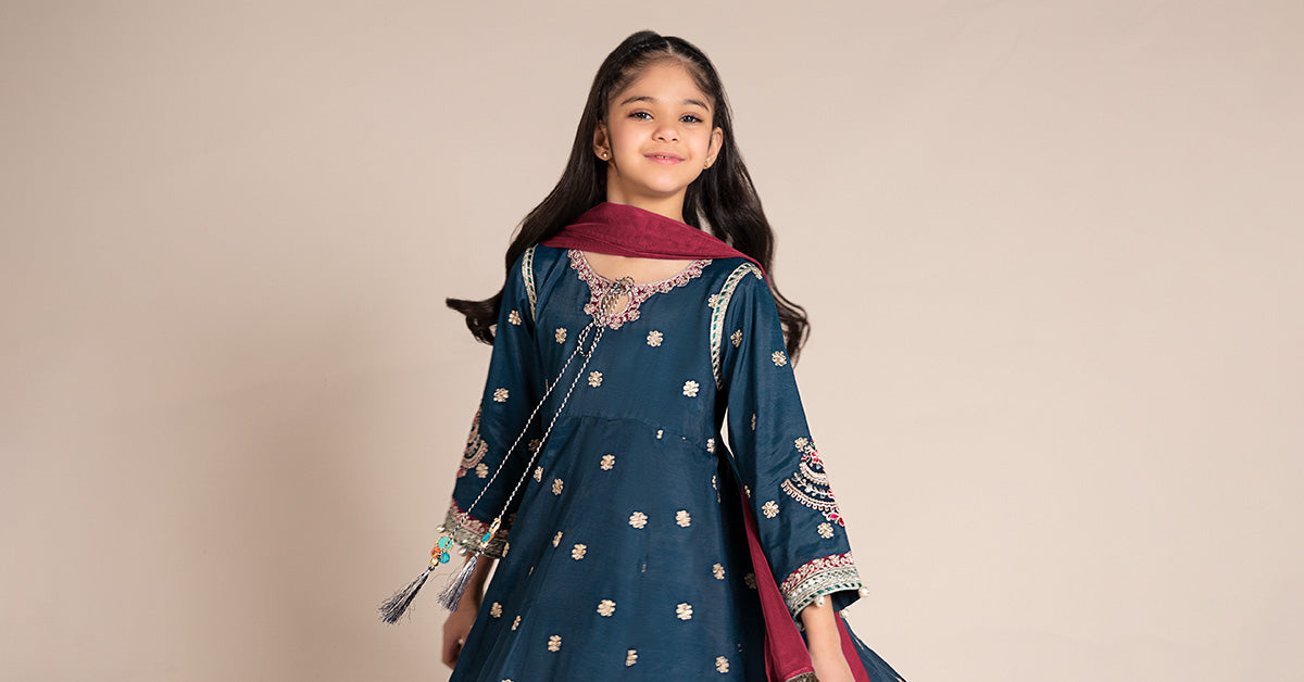 Maria B | 3 Piece Embroidered Raw Silk Suit | MKS-EF25-07 - by - Libasekhas UK - Registered Vendor of : Maria B - 100% Original Designer Dresss