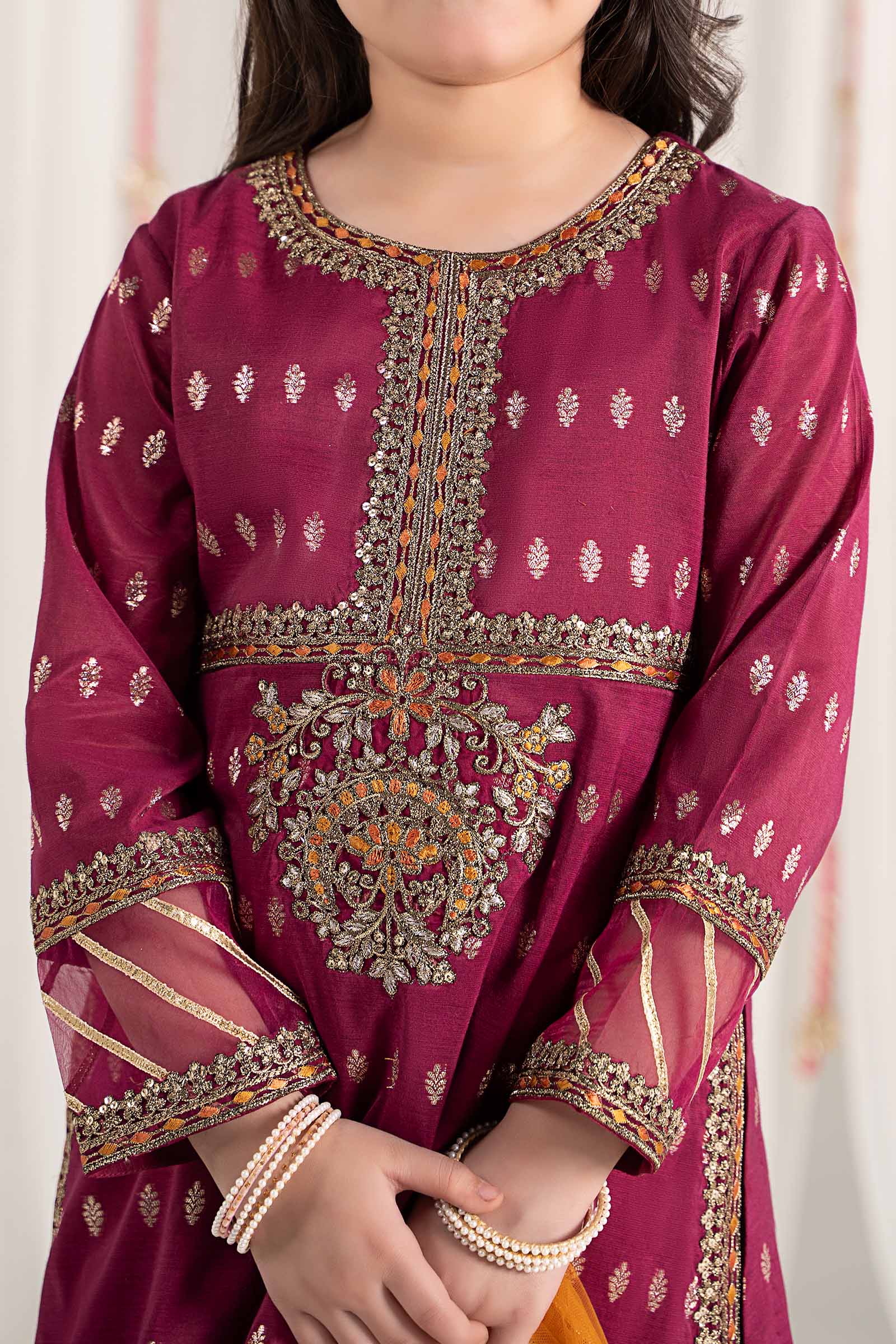 Maria B | 3 Piece Embroidered Raw Silk Suit | MKS-EF25-30 - by - Libasekhas UK - Registered Vendor of : Maria B - 100% Original Designer Dresss