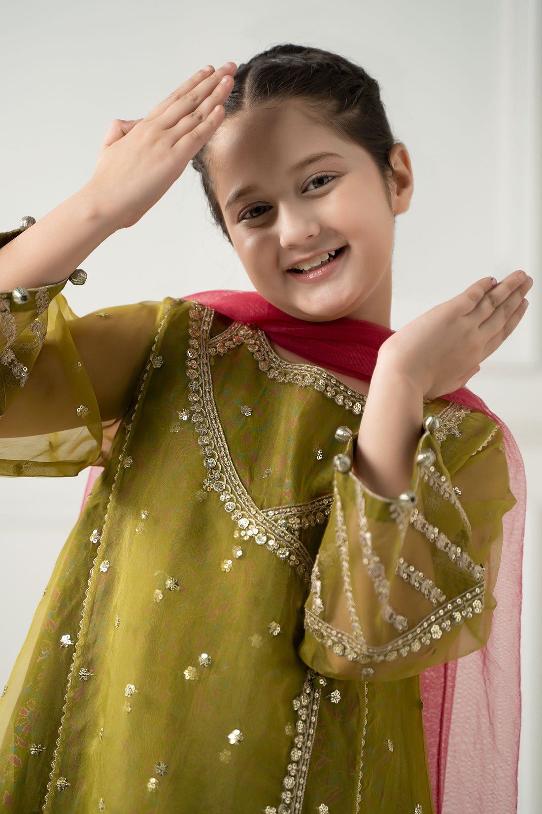 3 Piece Embroidered Poly Organza Suit - Kids Clothing - available at Maria Faisal in UK and USA.