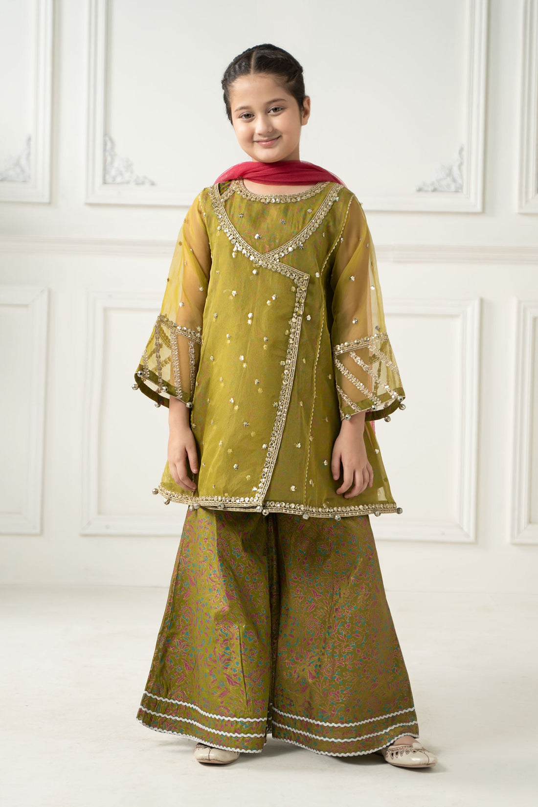 3 Piece Embroidered Poly Organza Suit - Kids Clothing - available at Maria Faisal in UK and USA.