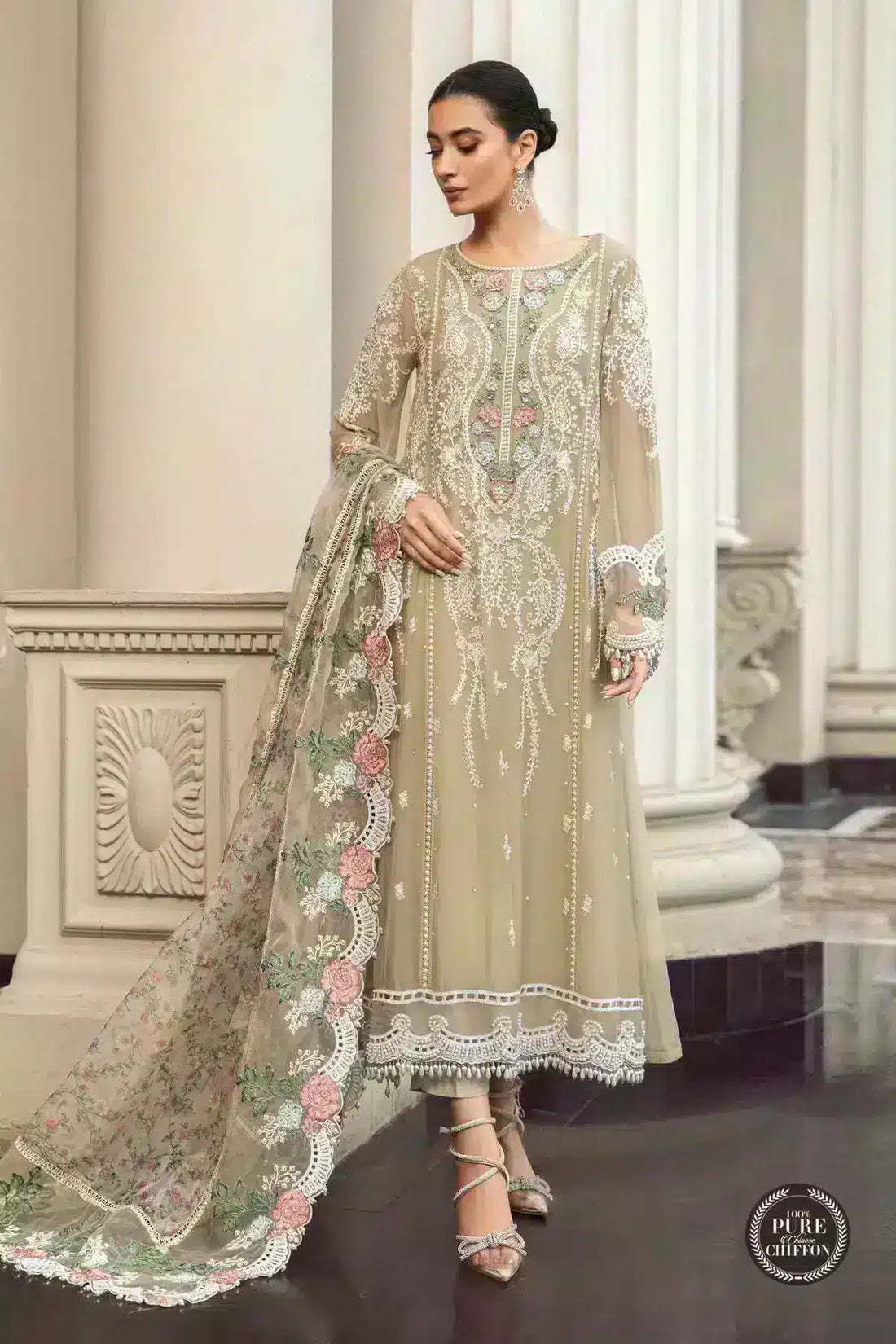 Maria B | Luxury Chiffon Collection | Coffee - by - Libasekhas UK - Registered Vendor of : Maria B - 100% Original Designer Dresss