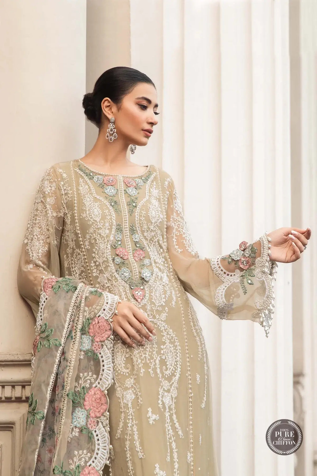 Maria B | Luxury Chiffon Collection | Coffee - by - Libasekhas UK - Registered Vendor of : Maria B - 100% Original Designer Dresss