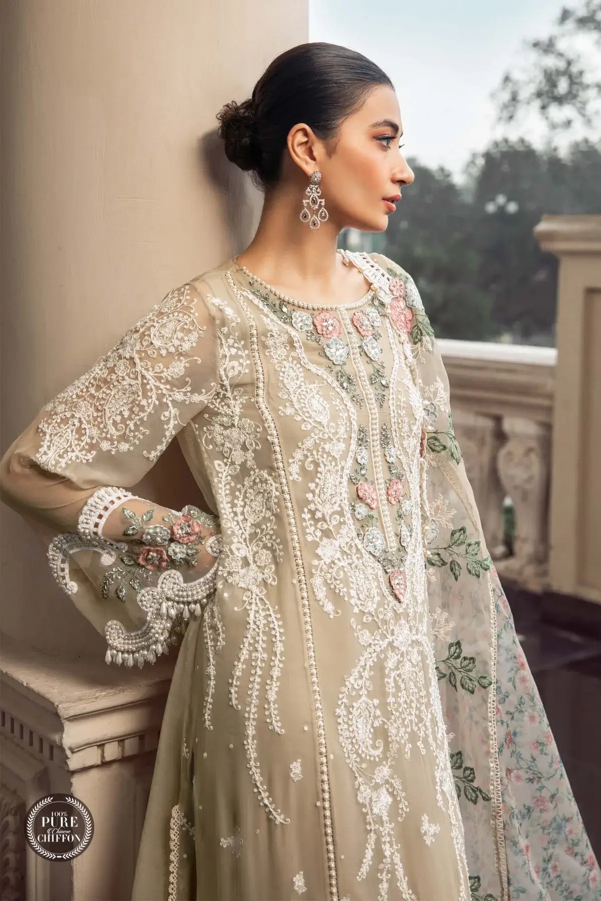 Maria B | Luxury Chiffon Collection | Coffee - by - Libasekhas UK - Registered Vendor of : Maria B - 100% Original Designer Dresss